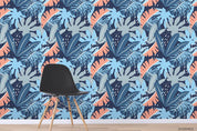 3D Hand Drawn Blue Leaves Plant Pattern Wall Mural Wallpaper LXL- Jess Art Decoration