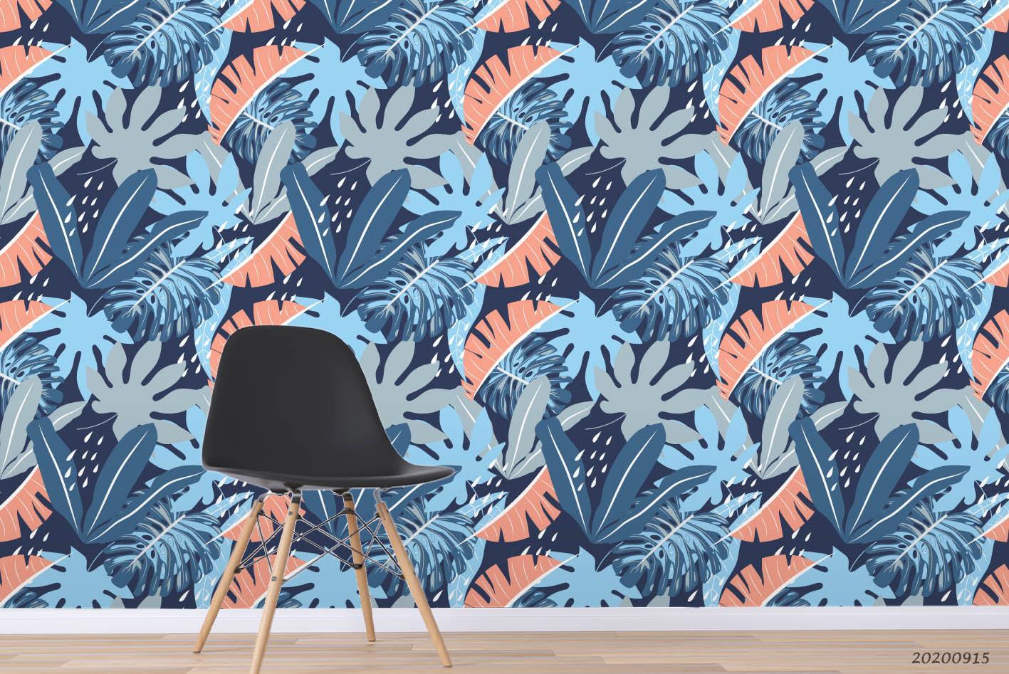 3D Hand Drawn Blue Leaves Plant Pattern Wall Mural Wallpaper LXL- Jess Art Decoration