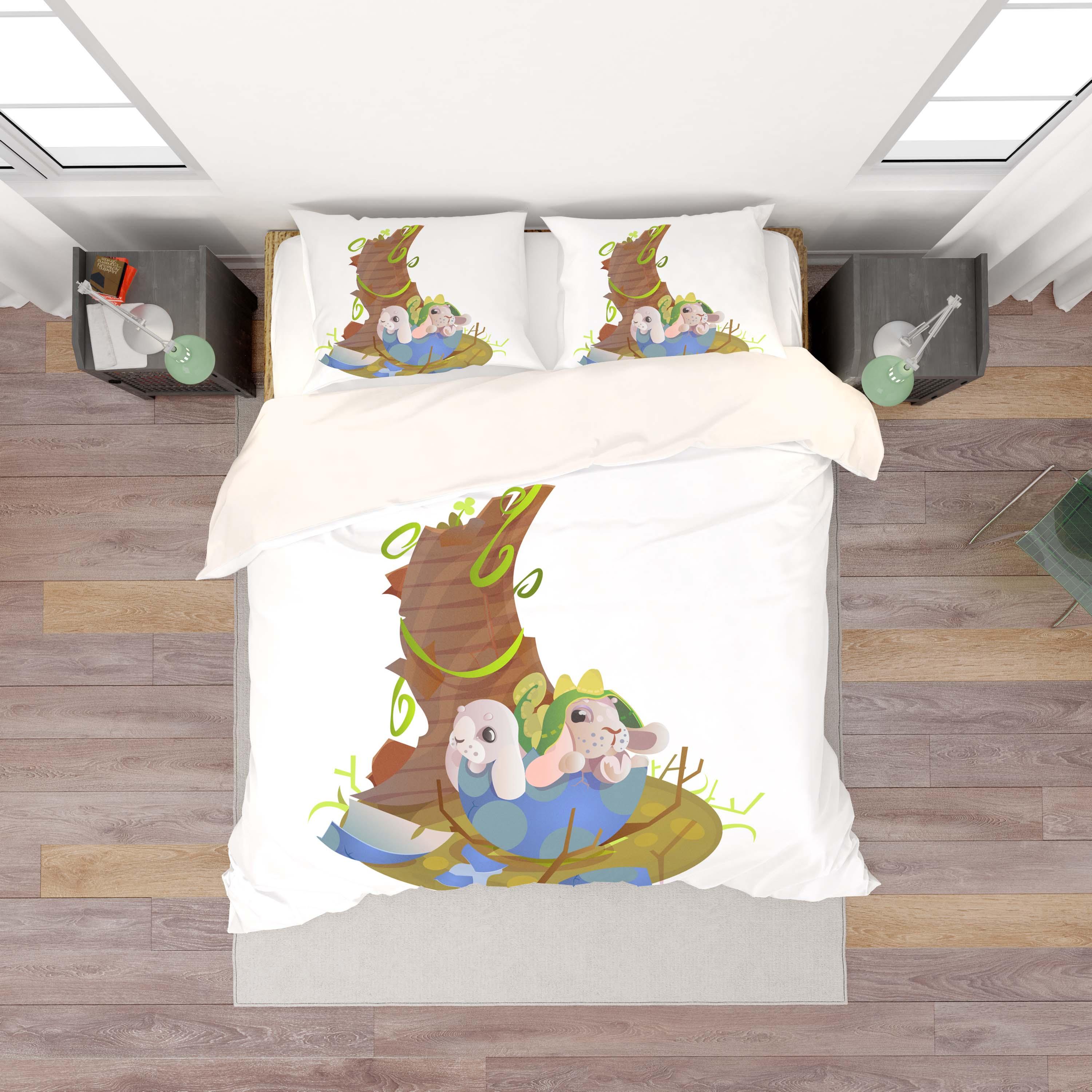 3D White Rabbit Egg Quilt Cover Set Bedding Set Duvet Cover Pillowcases SF18- Jess Art Decoration