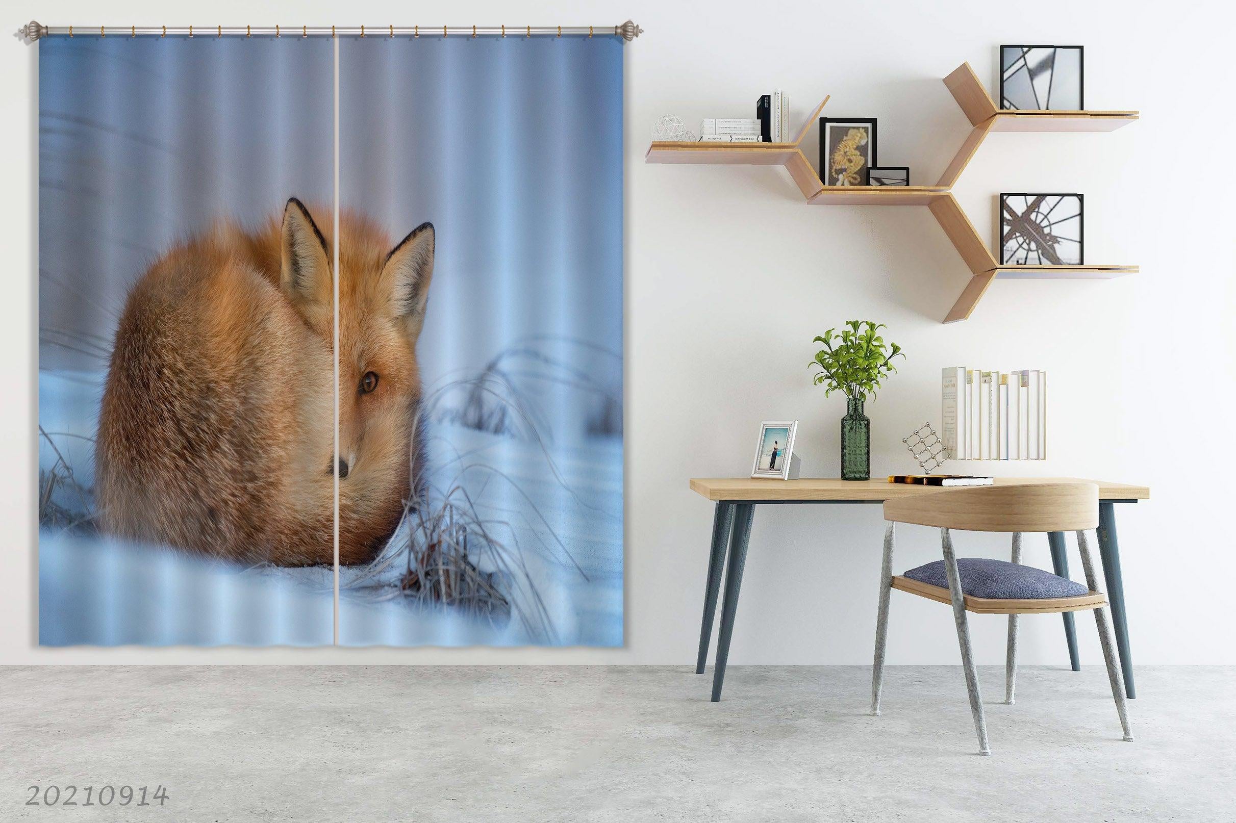 3D Snow Animal Fox Curtains and Drapes LQH 293- Jess Art Decoration