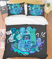 3D Abstract Blue Artistic Monster Graffiti Quilt Cover Set Bedding Set Duvet Cover Pillowcases 85- Jess Art Decoration
