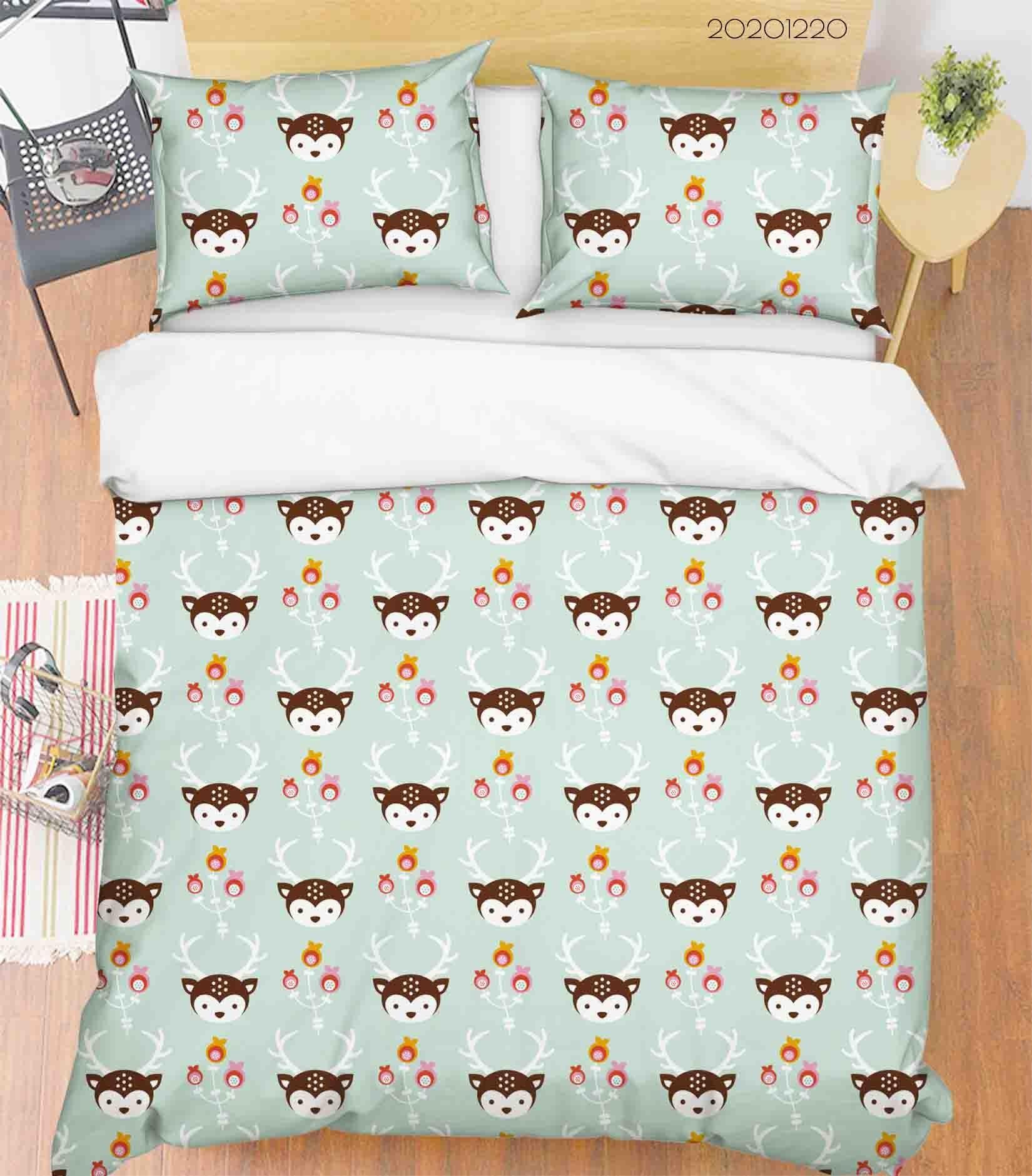 3D Hand Drawn Animal Elk Green Quilt Cover Set Bedding Set Duvet Cover Pillowcases 45- Jess Art Decoration