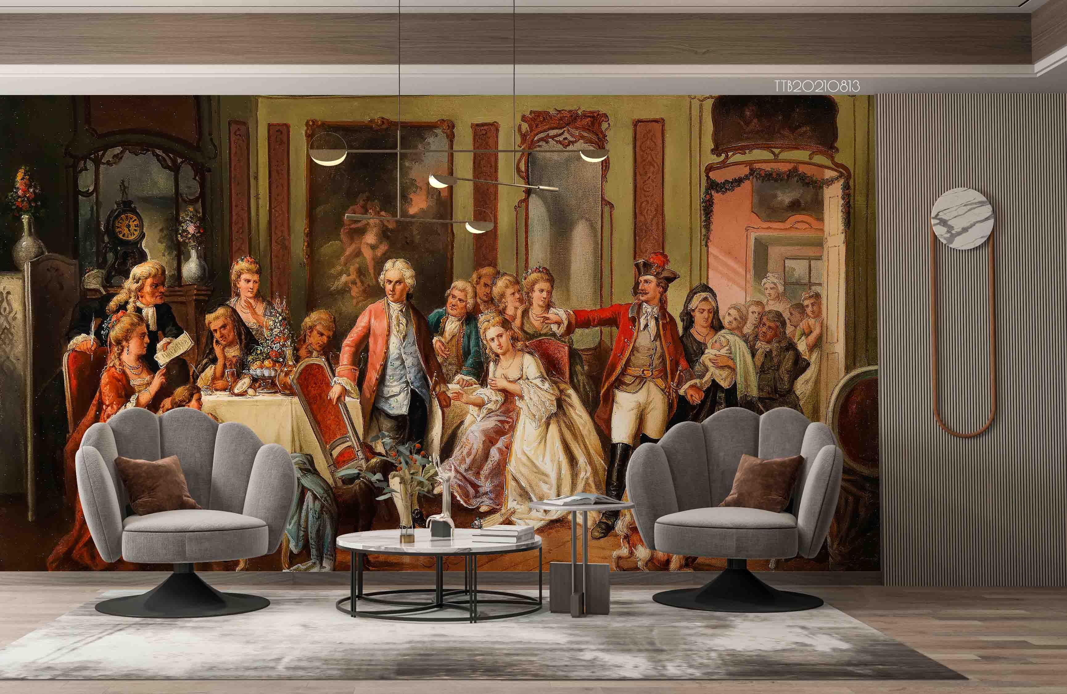 3D Oil Painting Europe Retro Noble Party Wall Mural WallpaperSWW5118- Jess Art Decoration