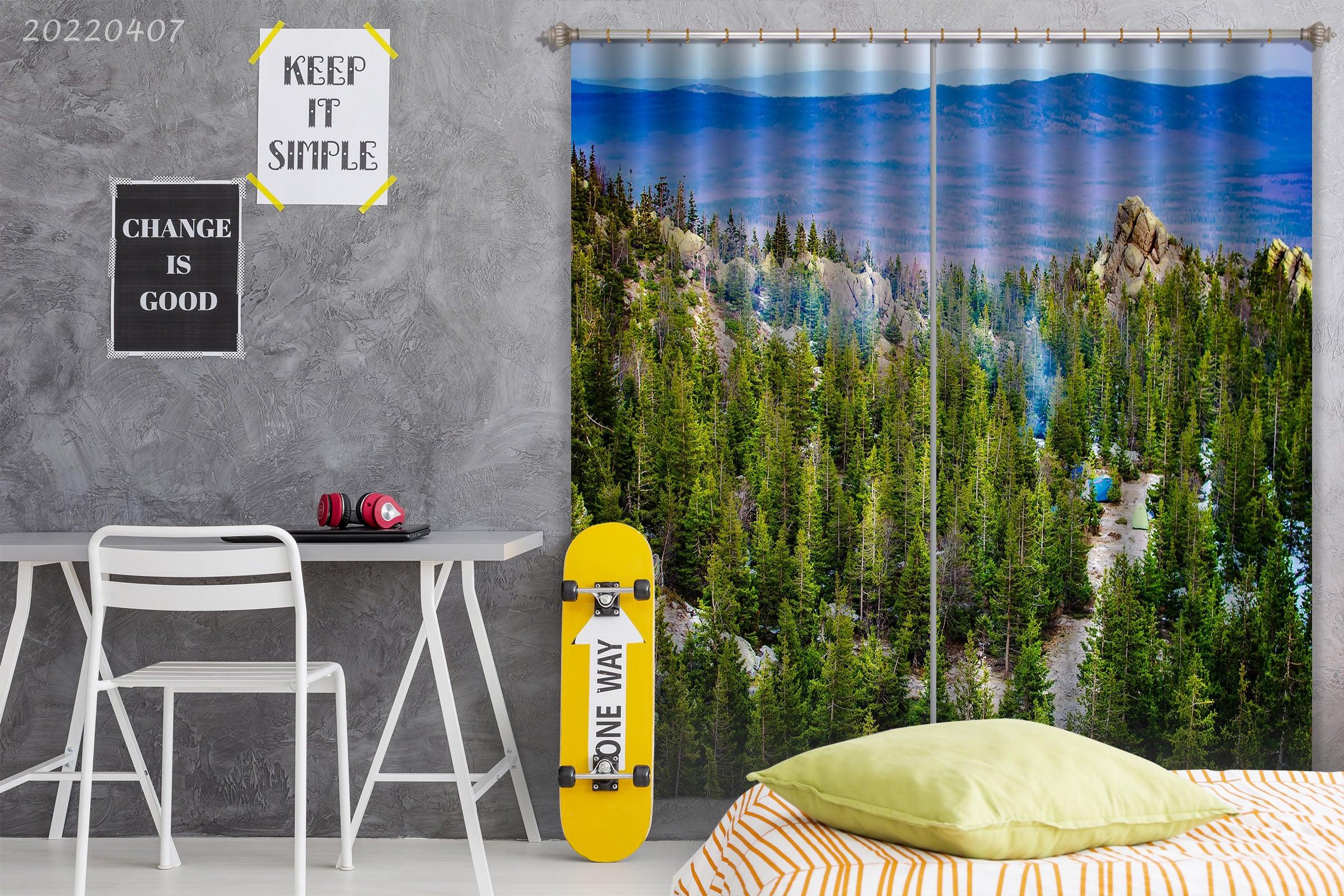 3D Landscape Mountain Peak Woods Green Trees Curtains and Drapes GD 3520- Jess Art Decoration