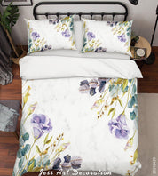 3D Watercolor Purple Floral Leaf Quilt Cover Set Bedding Set Duvet Cover Pillowcases 174- Jess Art Decoration