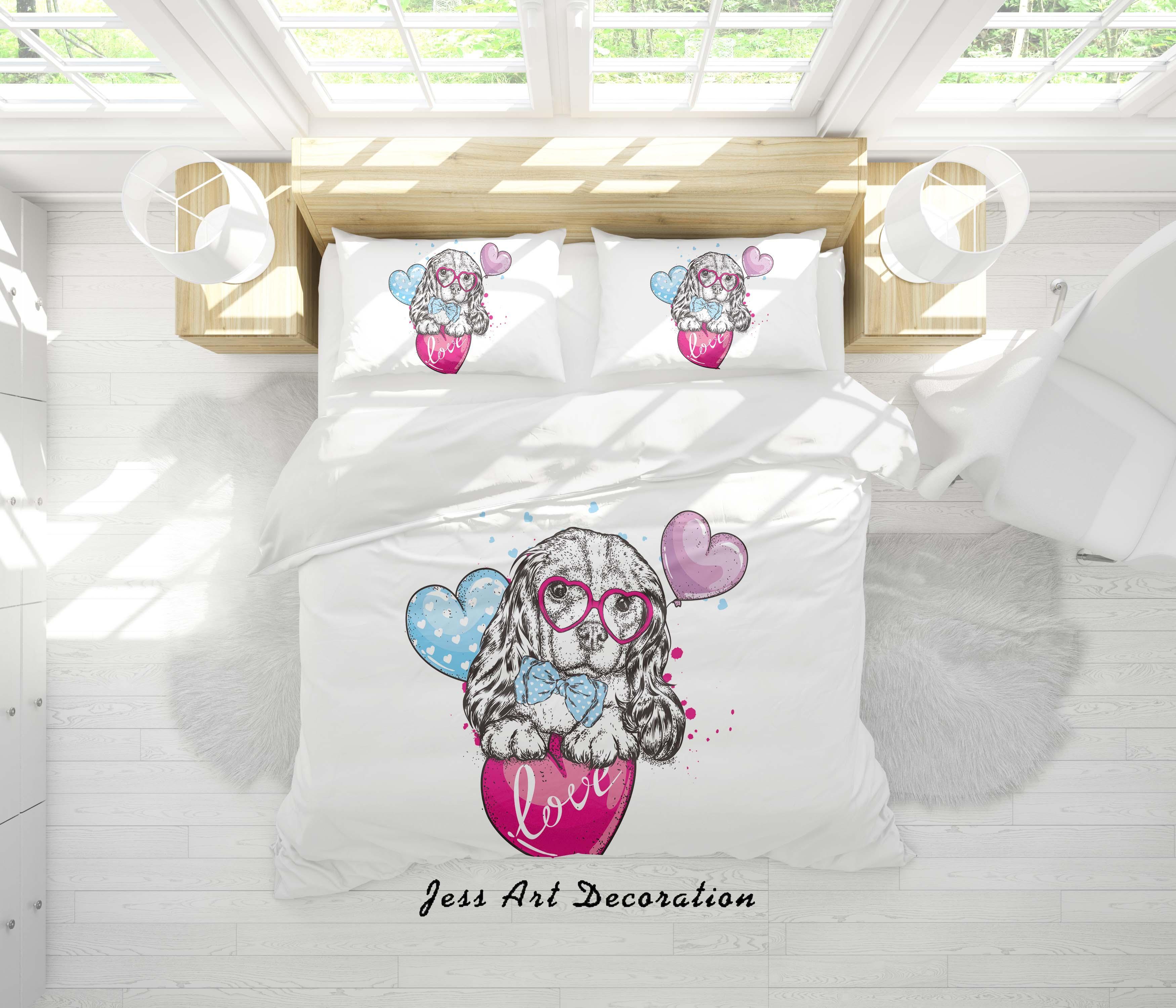 3D Dog Balloon Love Quilt Cover Set Bedding Set Duvet Cover Pillowcases SF157- Jess Art Decoration