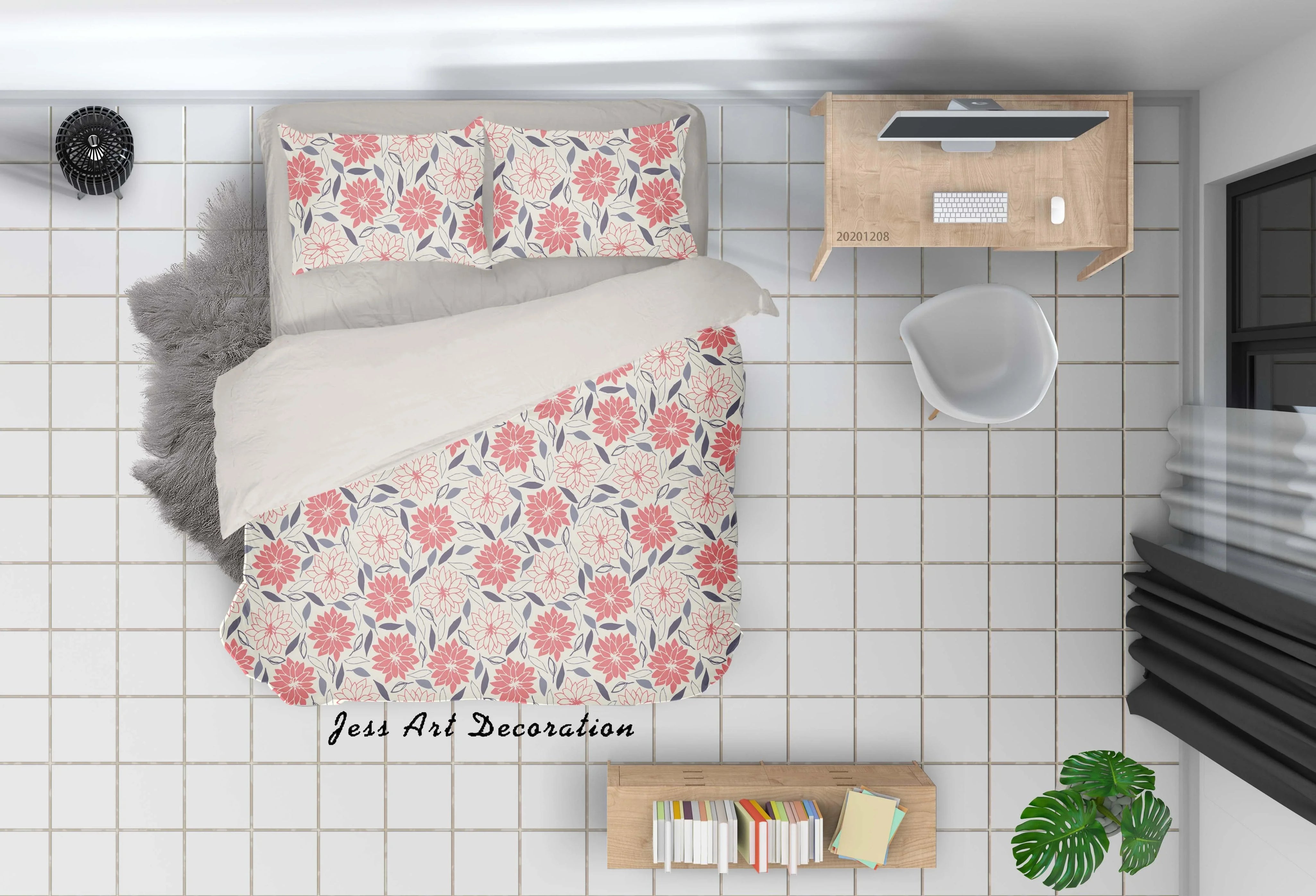 3D Hand Drawn Pink Floral Leaves Plant Pattern Quilt Cover Set Bedding Set Duvet Cover Pillowcases LXL- Jess Art Decoration