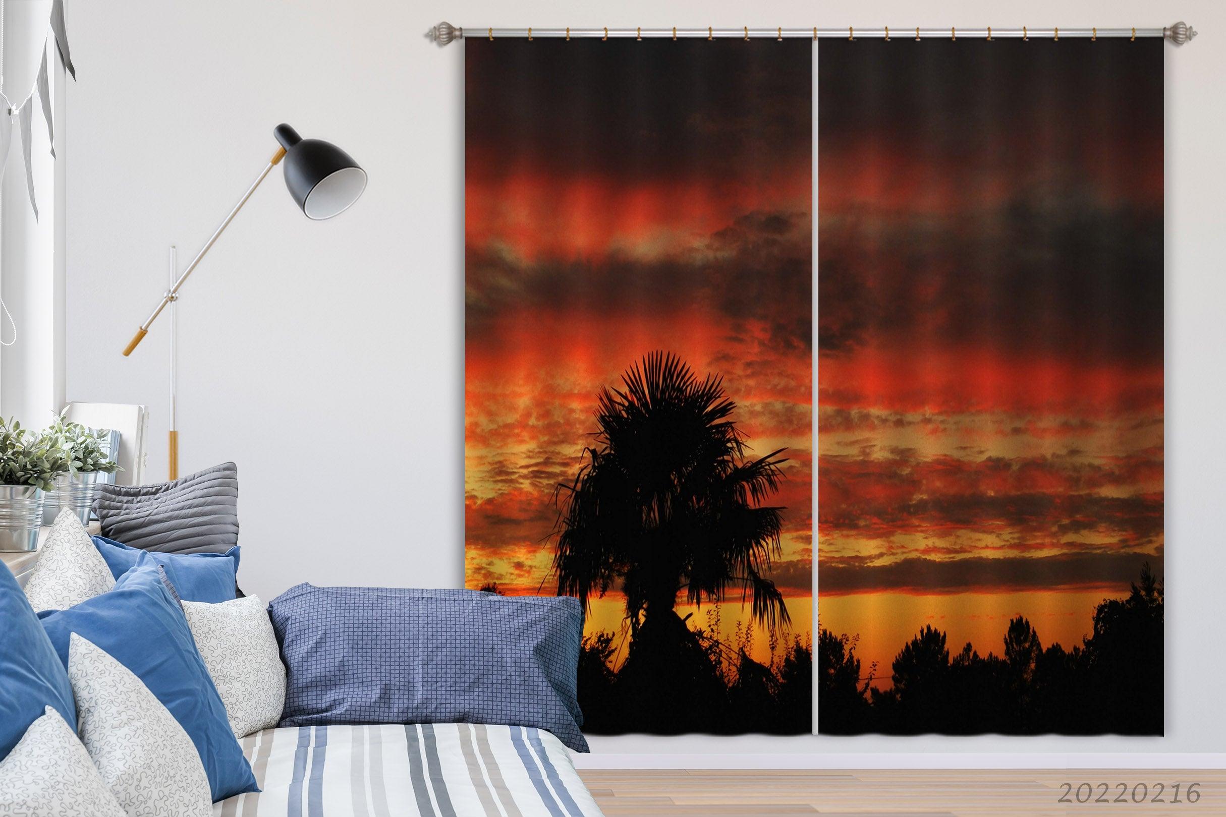 3D Woods Palm Trees Red Sky Cloud Curtains and Drapes GD 2311- Jess Art Decoration