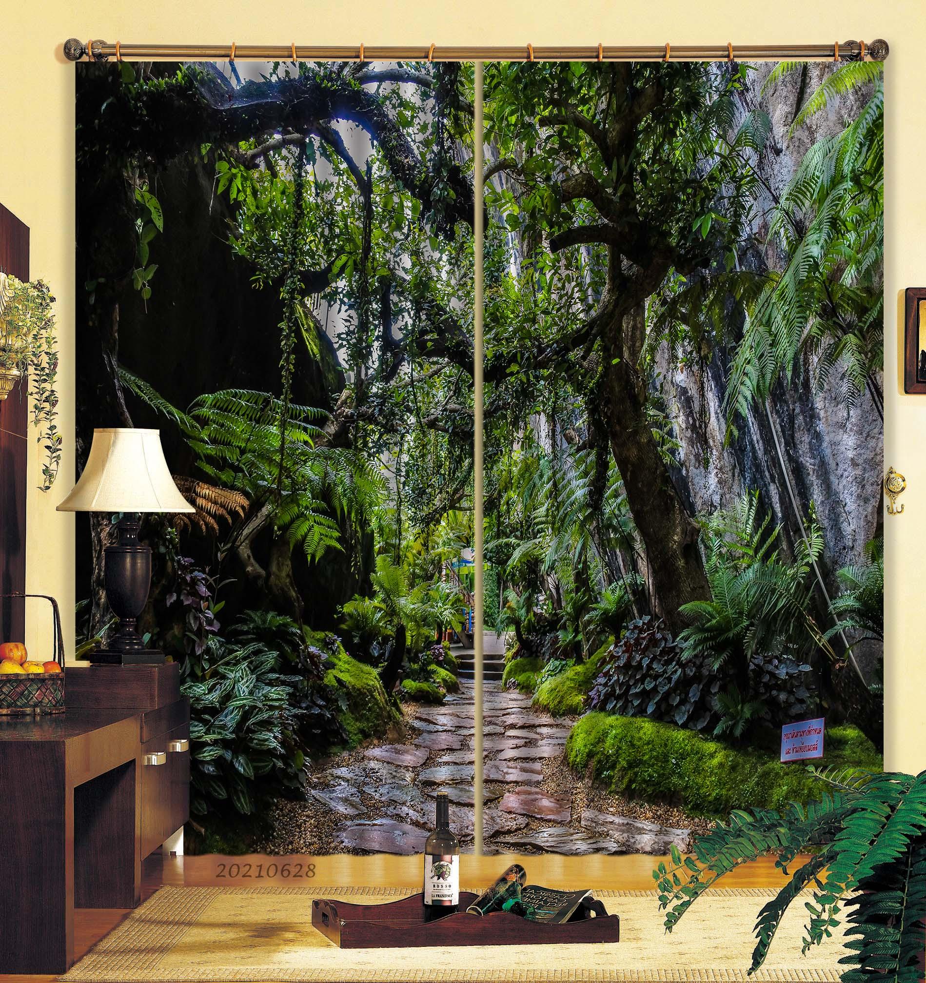 3D Landscape Green Plants Stone Road Curtains and Drapes LQH 81- Jess Art Decoration