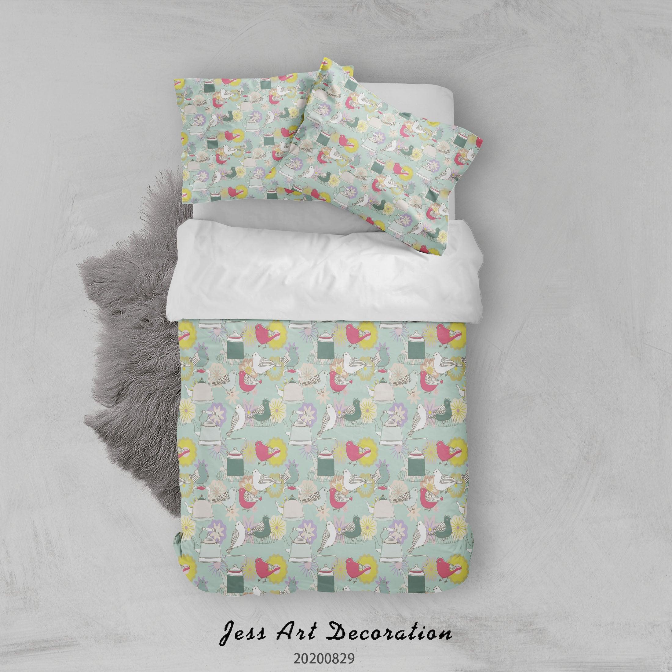 3D Abstract Hand Draw Cartoon Bird Pattern Quilt Cover Set Bedding Set Duvet Cover Pillowcases WJ 3543- Jess Art Decoration