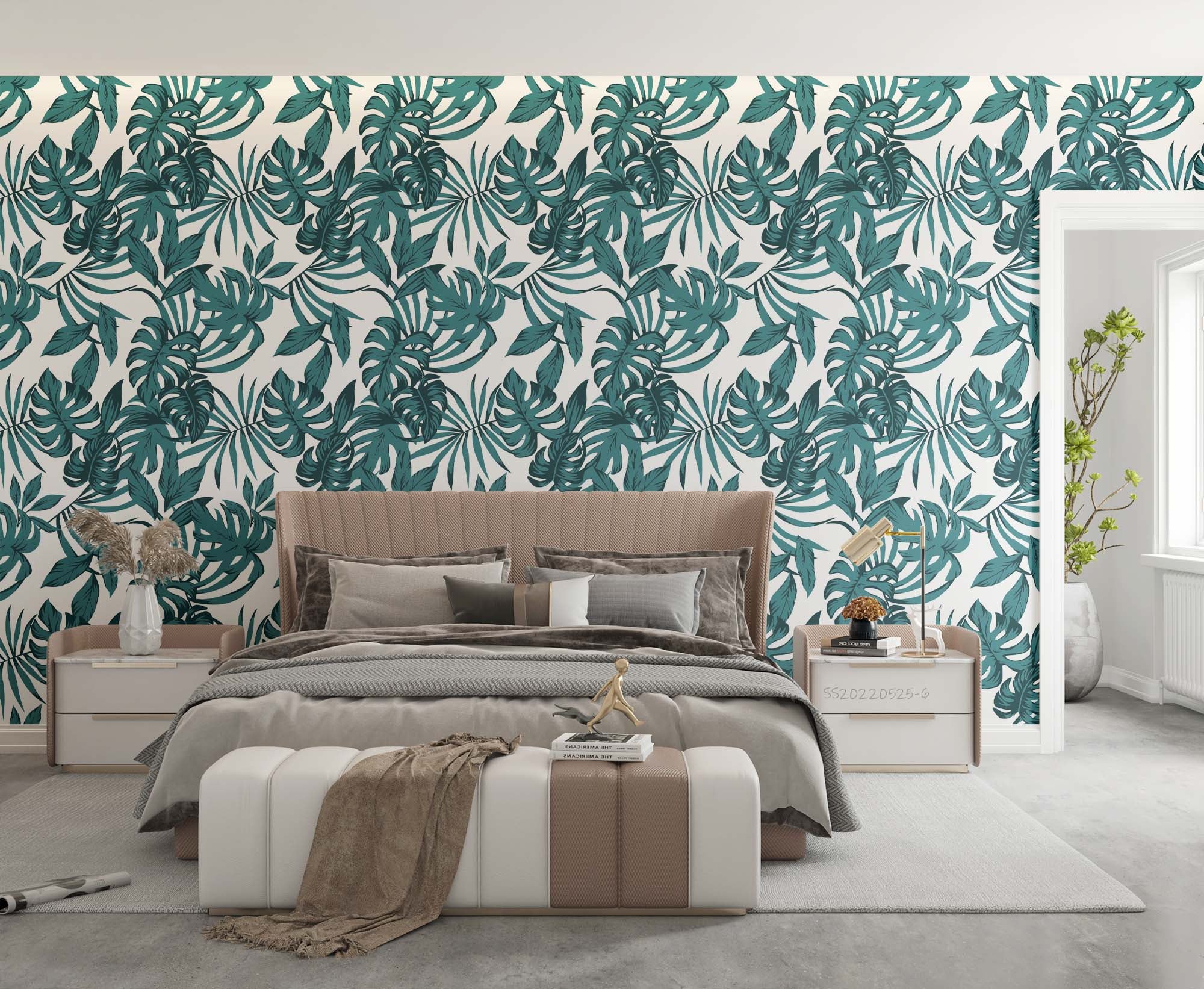 3D Vintage Tropical Leaves Dark Green Wall Mural Wallpaper GD 1258- Jess Art Decoration