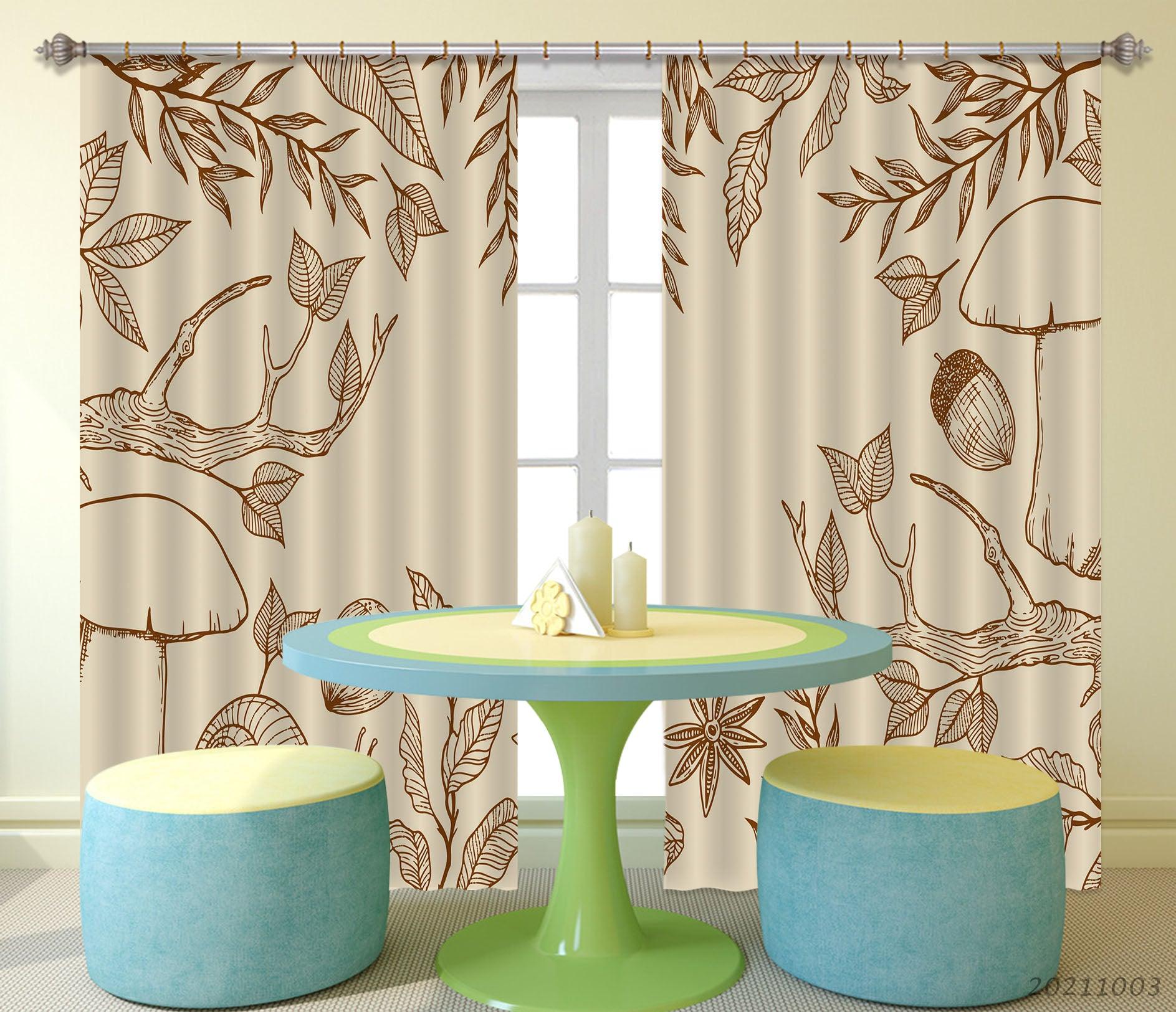3D Retro Branch Leaf Nut Curtains and Drapes LQH 154- Jess Art Decoration