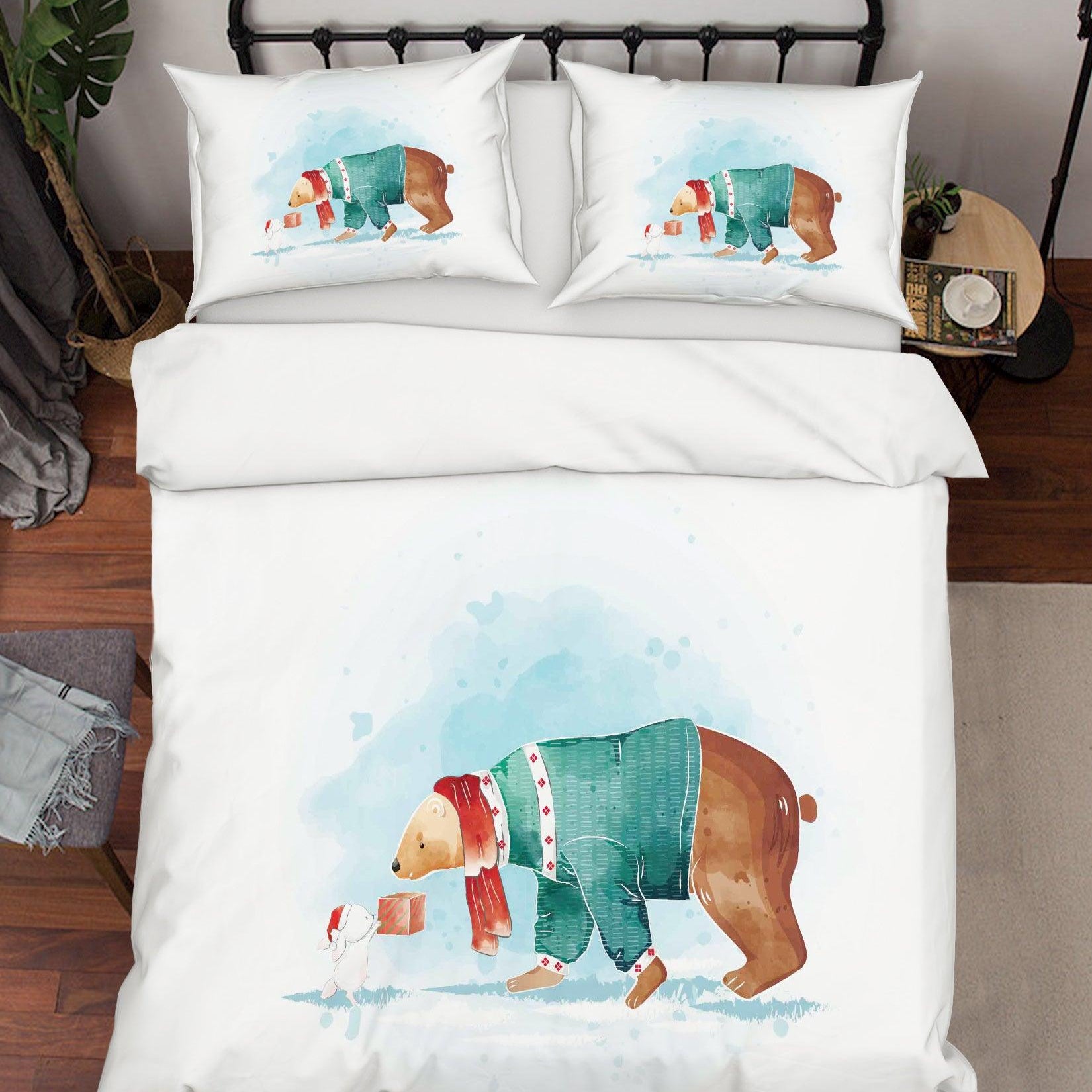 3D White Bear Rabbit Quilt Cover Set Bedding Set Duvet Cover Pillowcases SF81- Jess Art Decoration