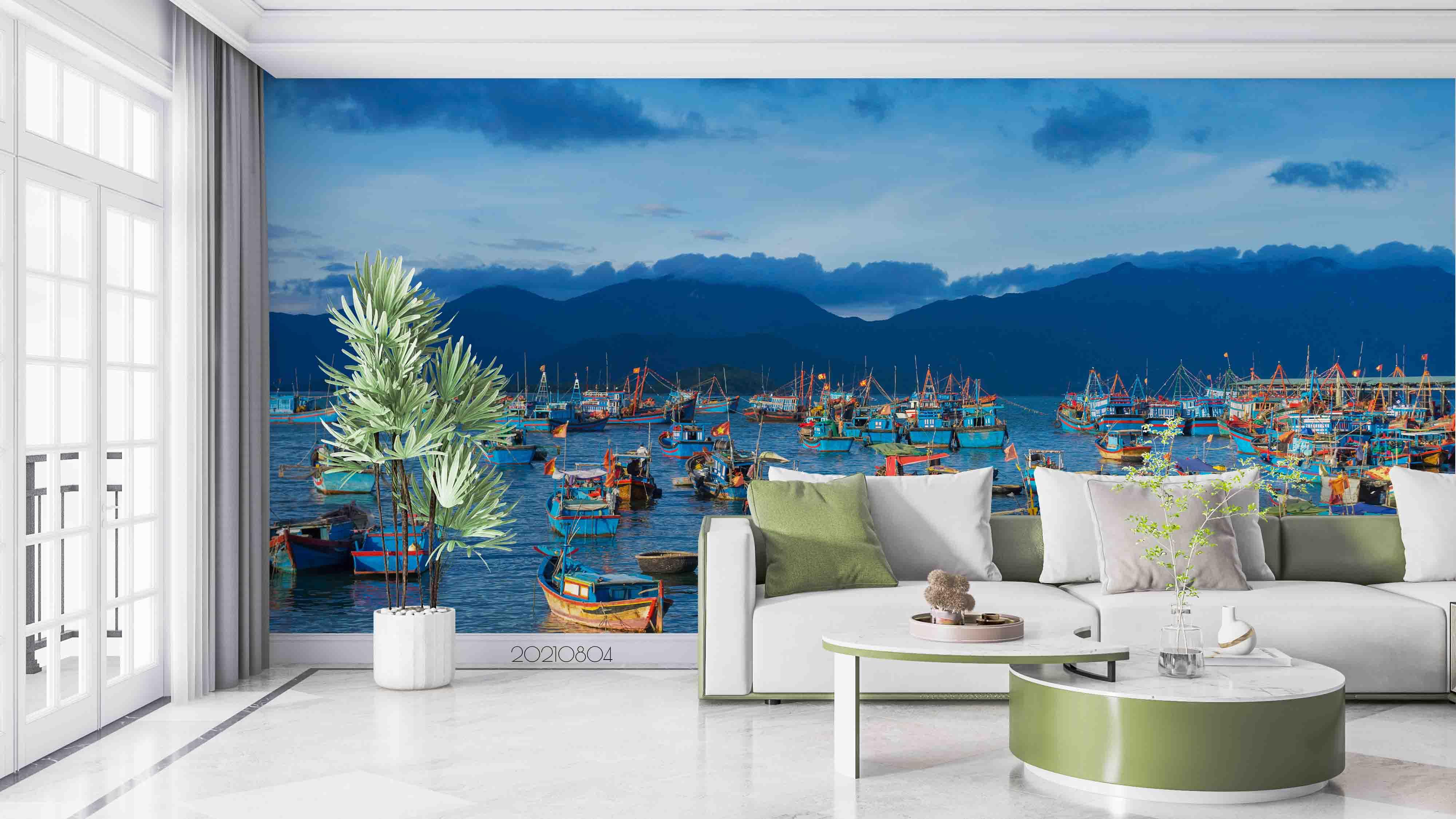 3D Europe Oceans Bay Boat Wall Mural Wallpaper SWW4997- Jess Art Decoration