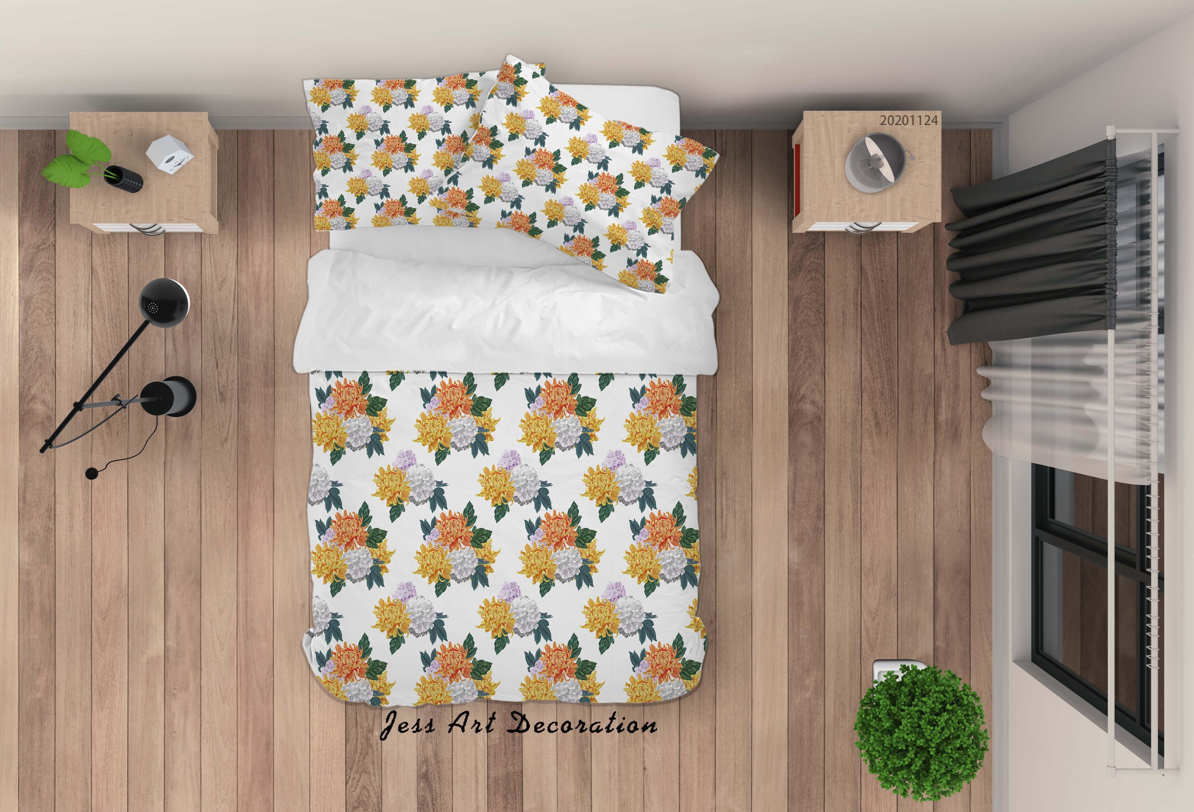 3D Hand Drawn Colorful Chrysanthemum Floral Plant Pattern Quilt Cover Set Bedding Set Duvet Cover Pillowcases LXL- Jess Art Decoration