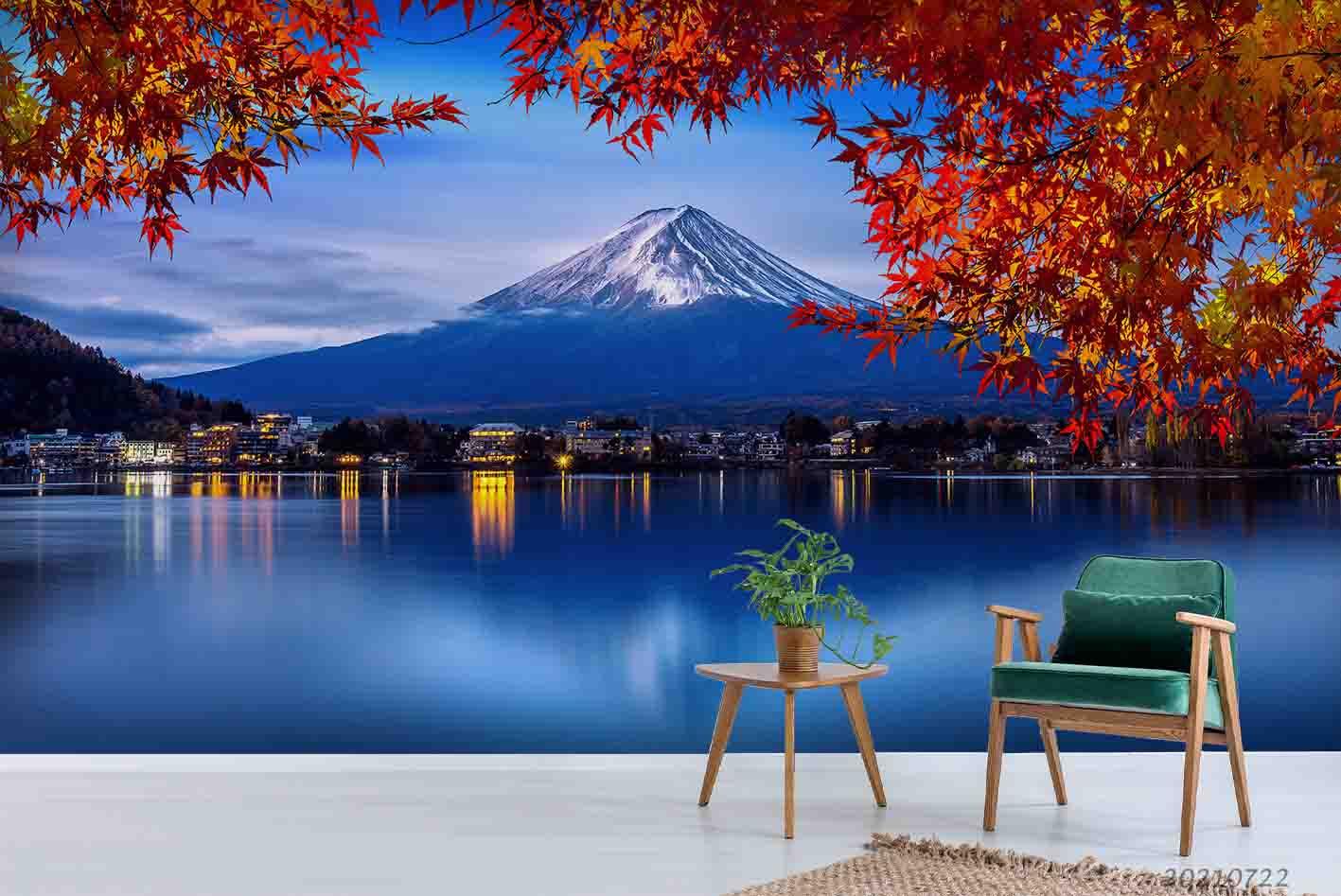 3D Japan Mount Fuji Maple Leaf Lake Wall Mural Wallpaper LQH 101- Jess Art Decoration