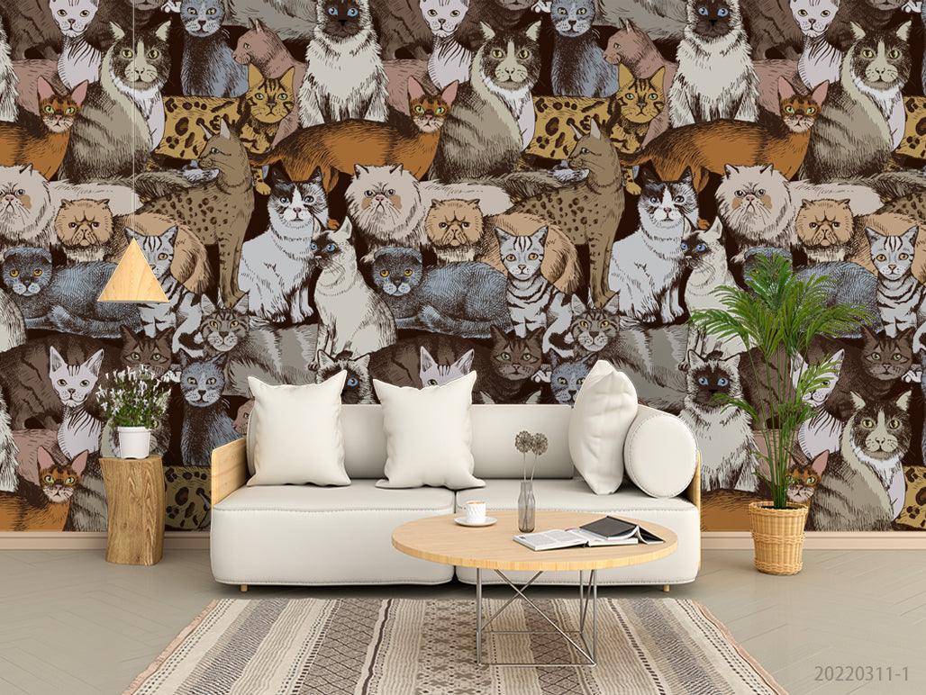 3D Cats Seamless  Wall Mural Wallpaper sww 90- Jess Art Decoration