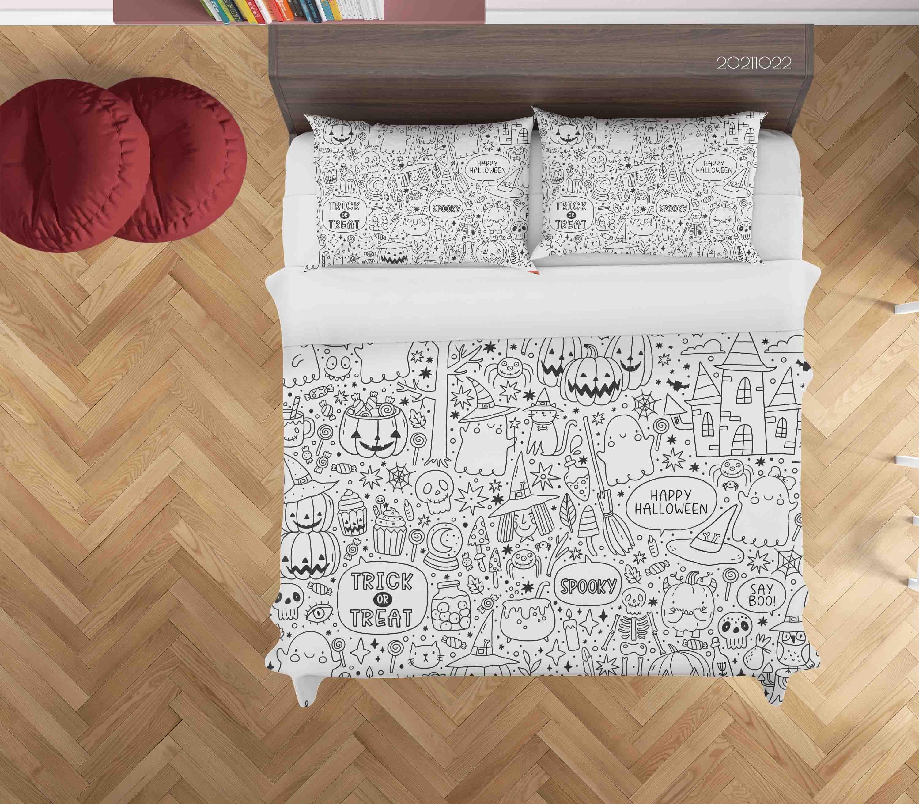 3D Halloween Decoration Doodle Quilt Cover Set Bedding Set Duvet Cover Pillowcases 88- Jess Art Decoration