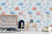 3D Cartoon Crab Whale Starfish Shells Wall Mural Wallpaper WJ 3181- Jess Art Decoration