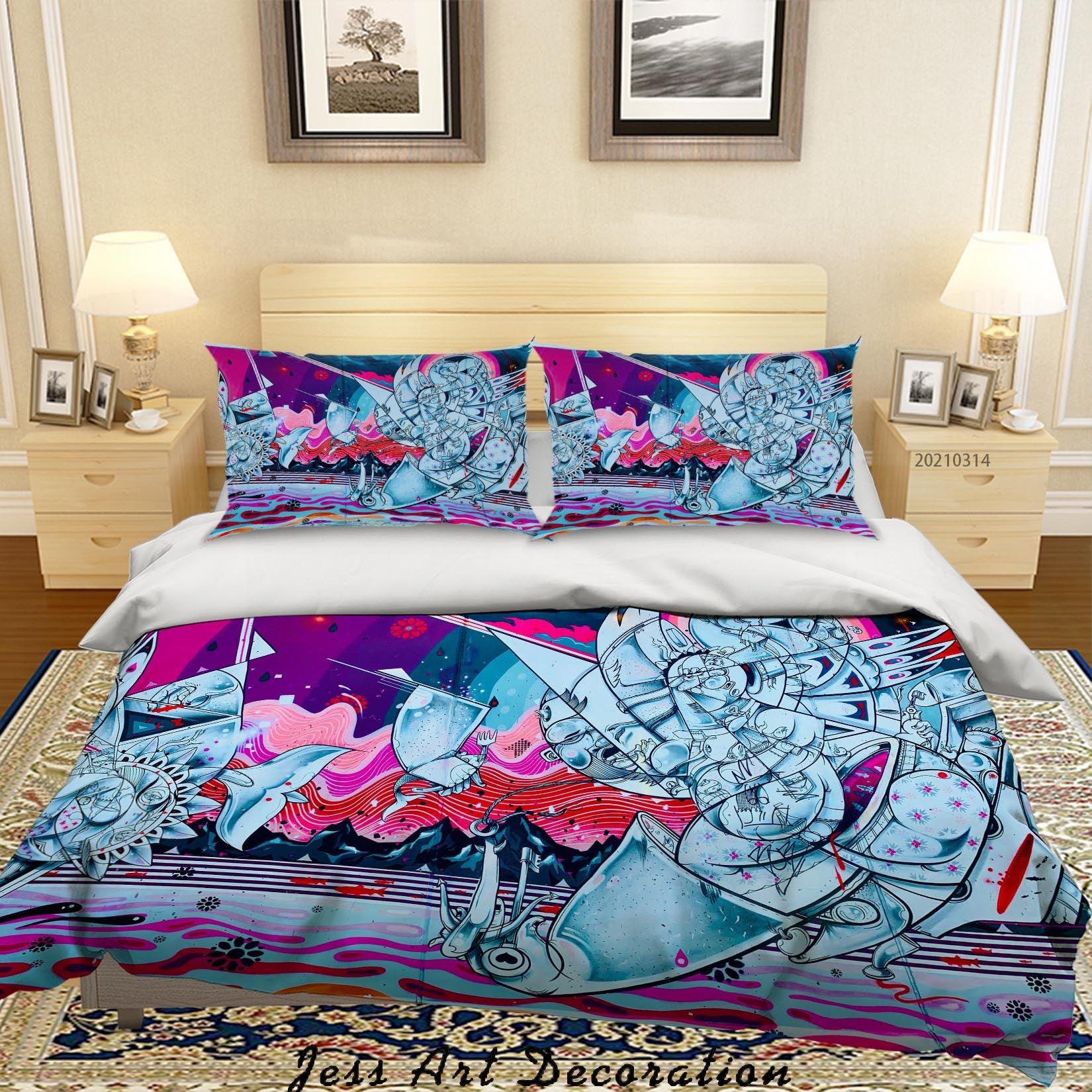 3D Abstract Colored Street Graffiti Quilt Cover Set Bedding Set Duvet Cover Pillowcases 153- Jess Art Decoration