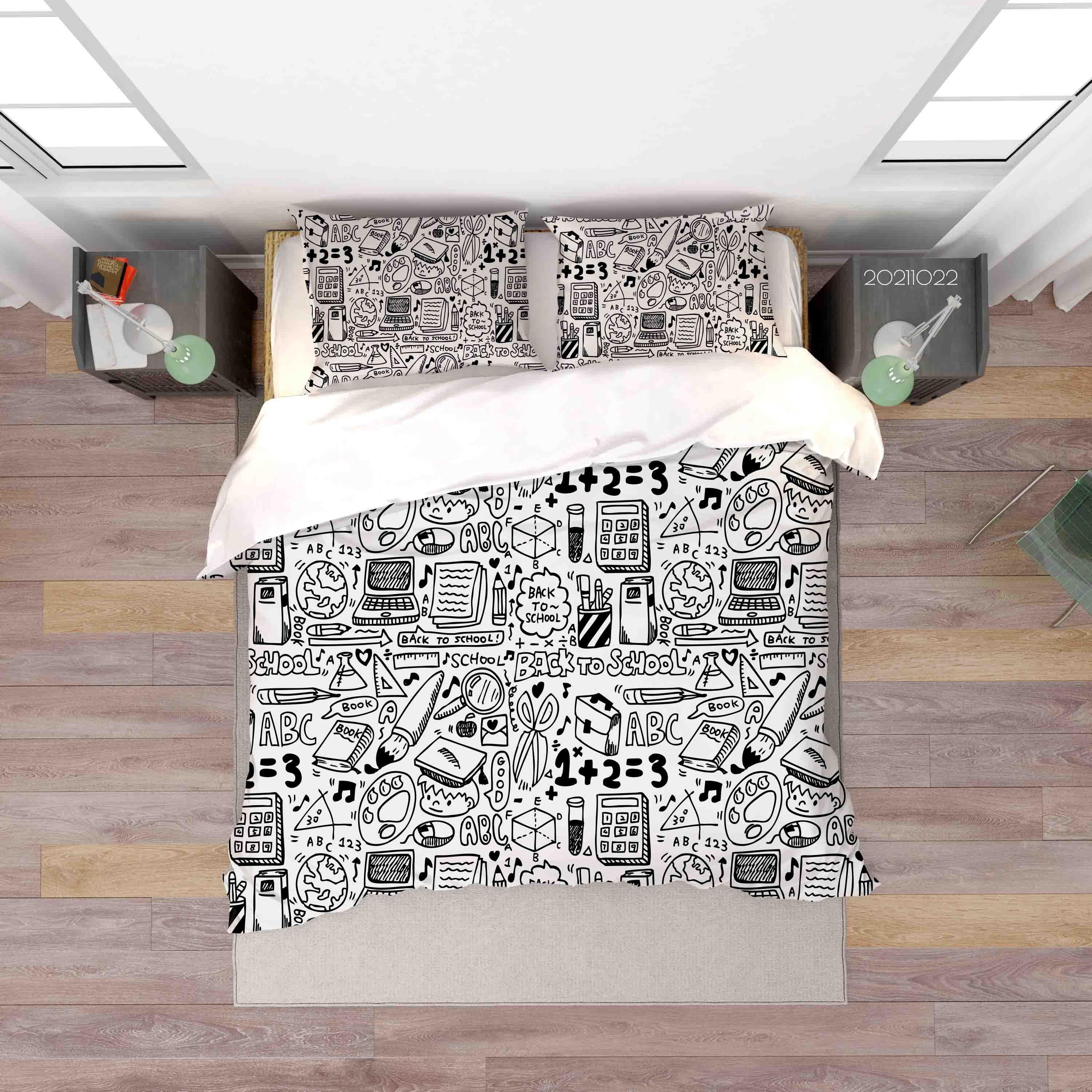 3D Abstract School Supplies Graffiti Quilt Cover Set Bedding Set Duvet Cover Pillowcases 64- Jess Art Decoration