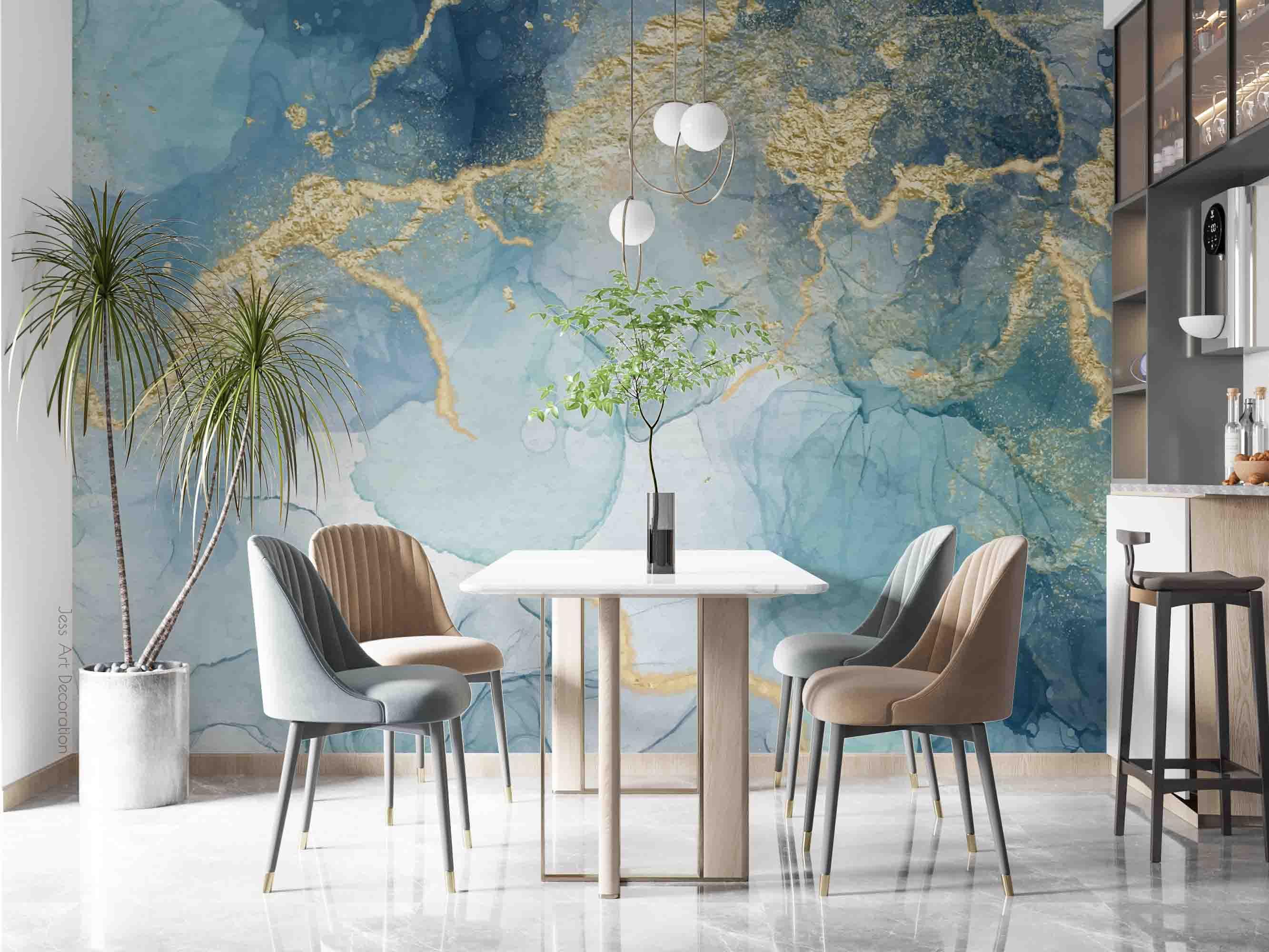 3D Blue Gold Marble blue gold marble texture wall mural wallpaper for living room - view 3