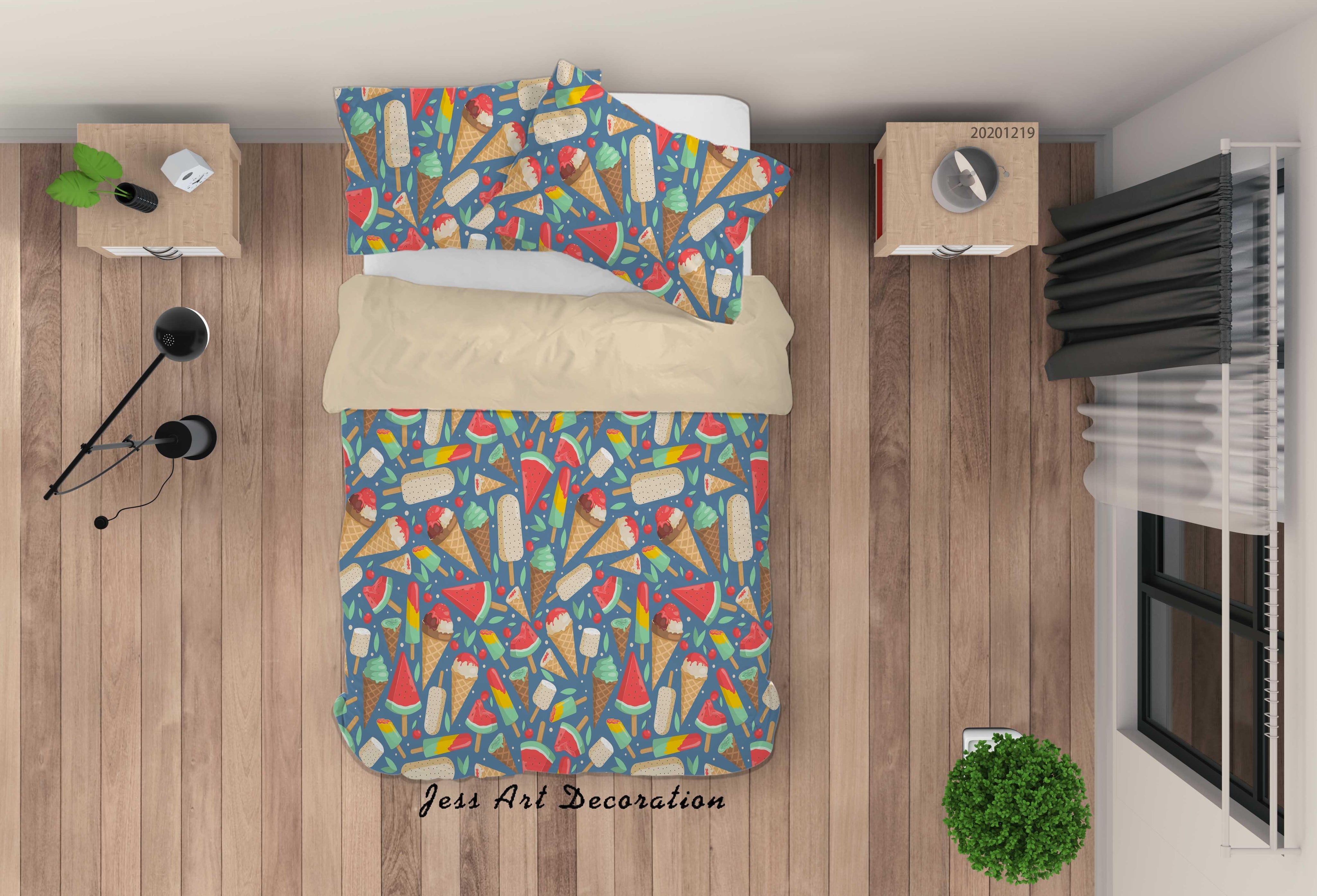 3D Hand Drawn Ice Cream Pattern Quilt Cover Set Bedding Set Duvet Cover Pillowcases 77- Jess Art Decoration