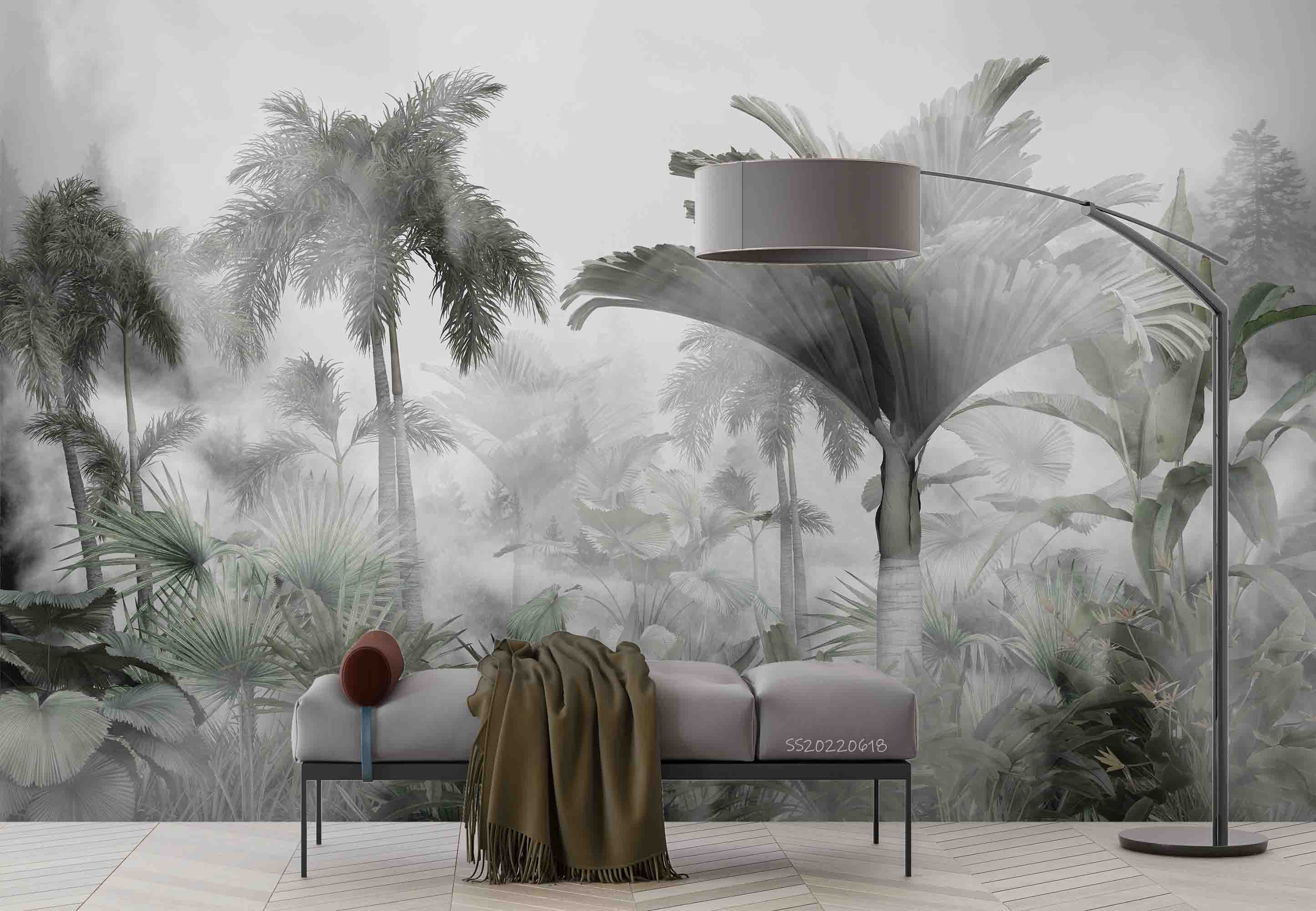 3D Tropical Plant Palm Tree Leaf Misty Wall Mural Wallpaper GD 857- Jess Art Decoration