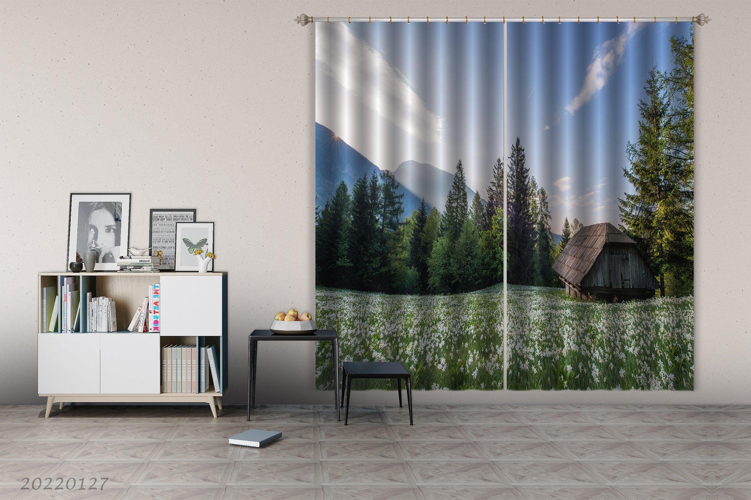 3D Green Plant Flower Log Cabin Metasequoia Curtains and Drapes GD 1536- Jess Art Decoration