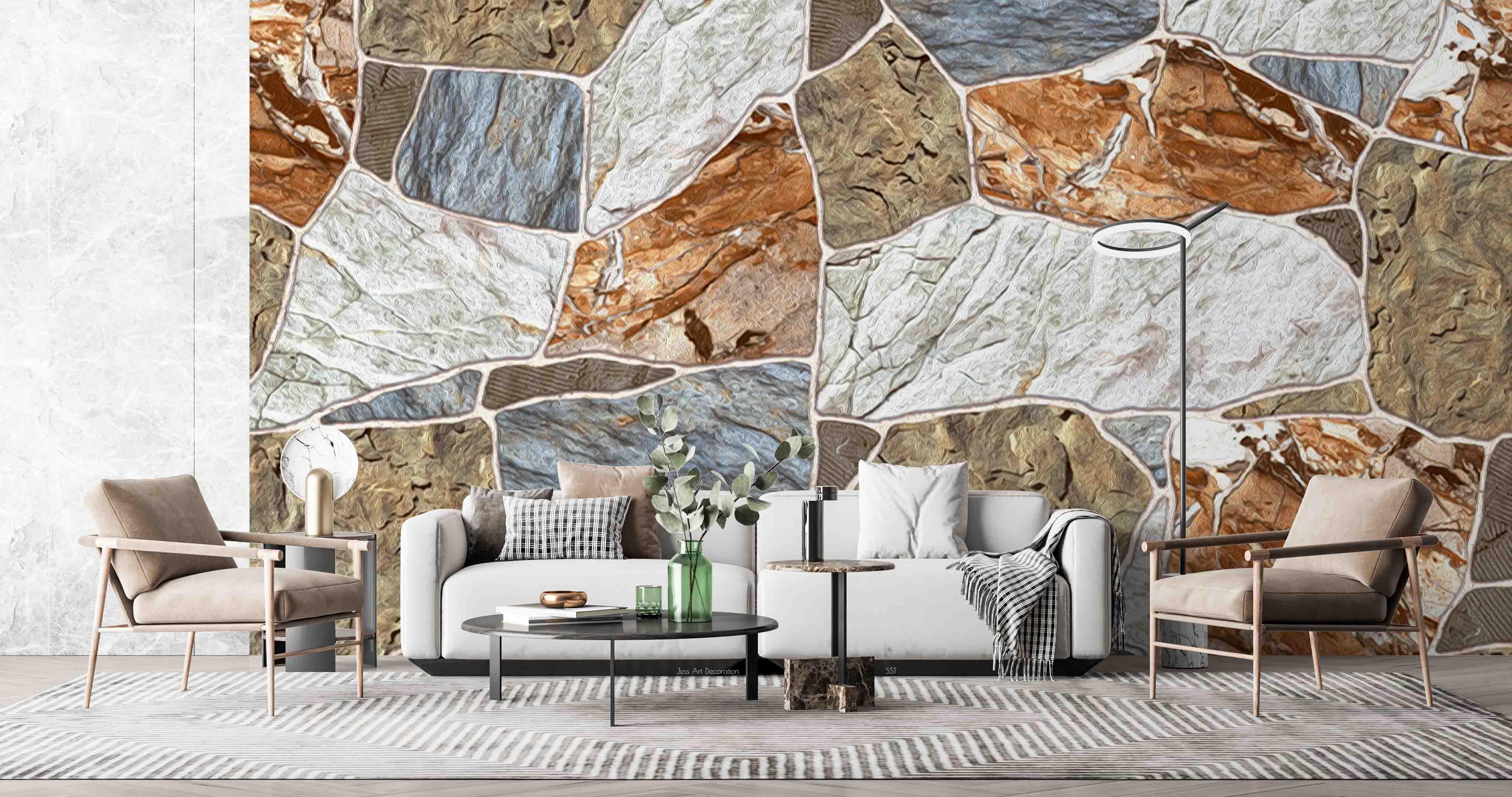 3D Mixed Stone Texture mixed natural stone texture wall mural wallpaper for dining room - view 3