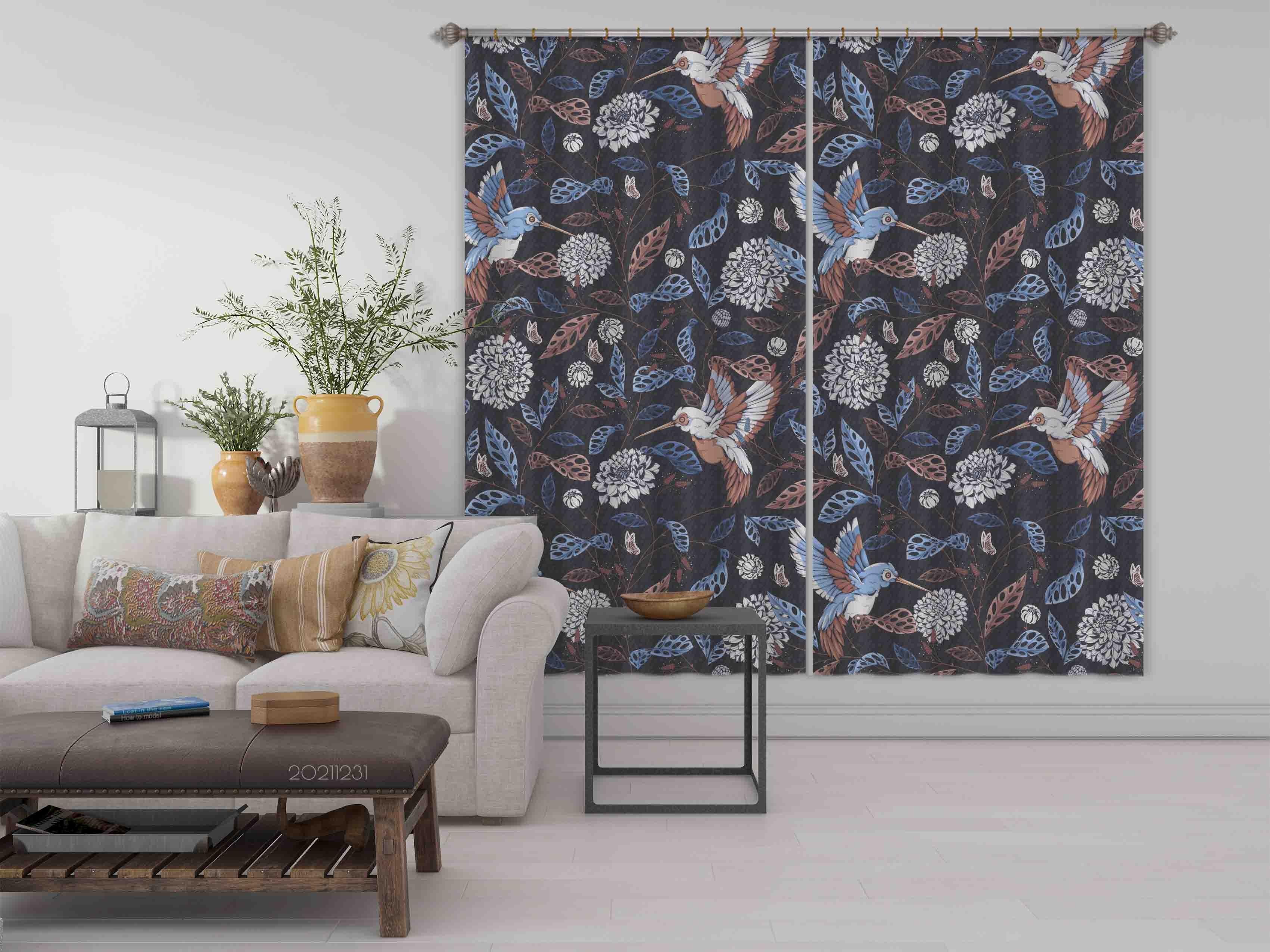 3D Vintage Bird Flower Leaf Pattern Curtains and Drapes GD 72- Jess Art Decoration