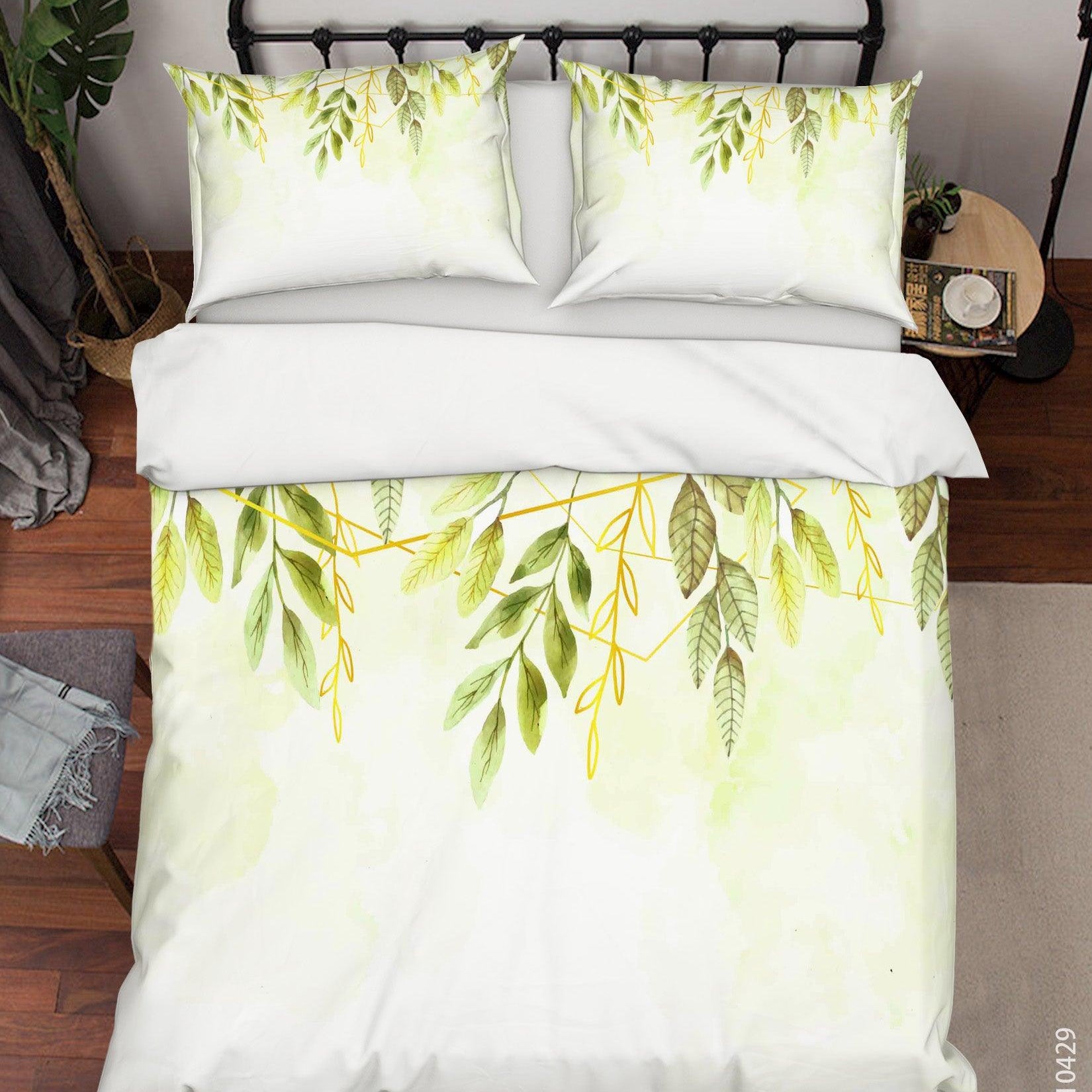 3D Watercolor Green Leaf Quilt Cover Set Bedding Set Duvet Cover Pillowcases 189- Jess Art Decoration
