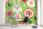 3D cartoon rabbit pink floral wall mural wallpaper 49- Jess Art Decoration