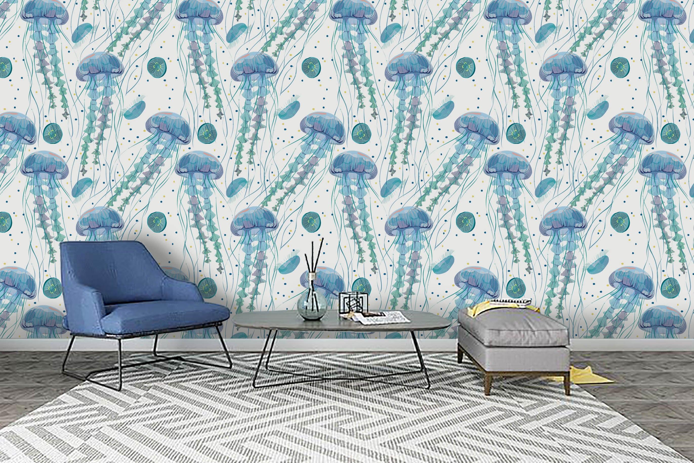3D Blue Jellyfish Wall Mural Wallpaper 143- Jess Art Decoration
