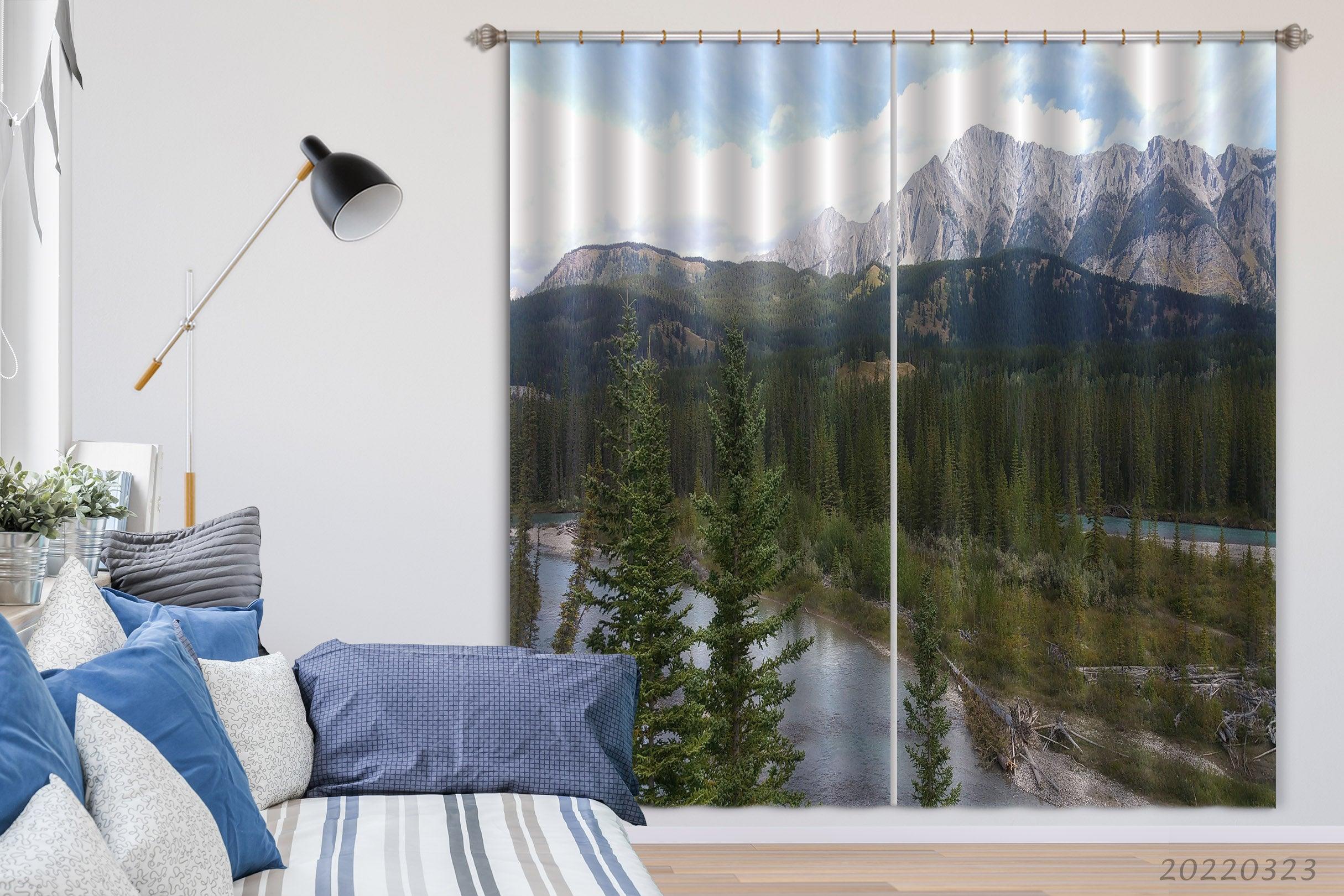 3D Woods River Mountain Landscape Curtains and Drapes GD 2618- Jess Art Decoration
