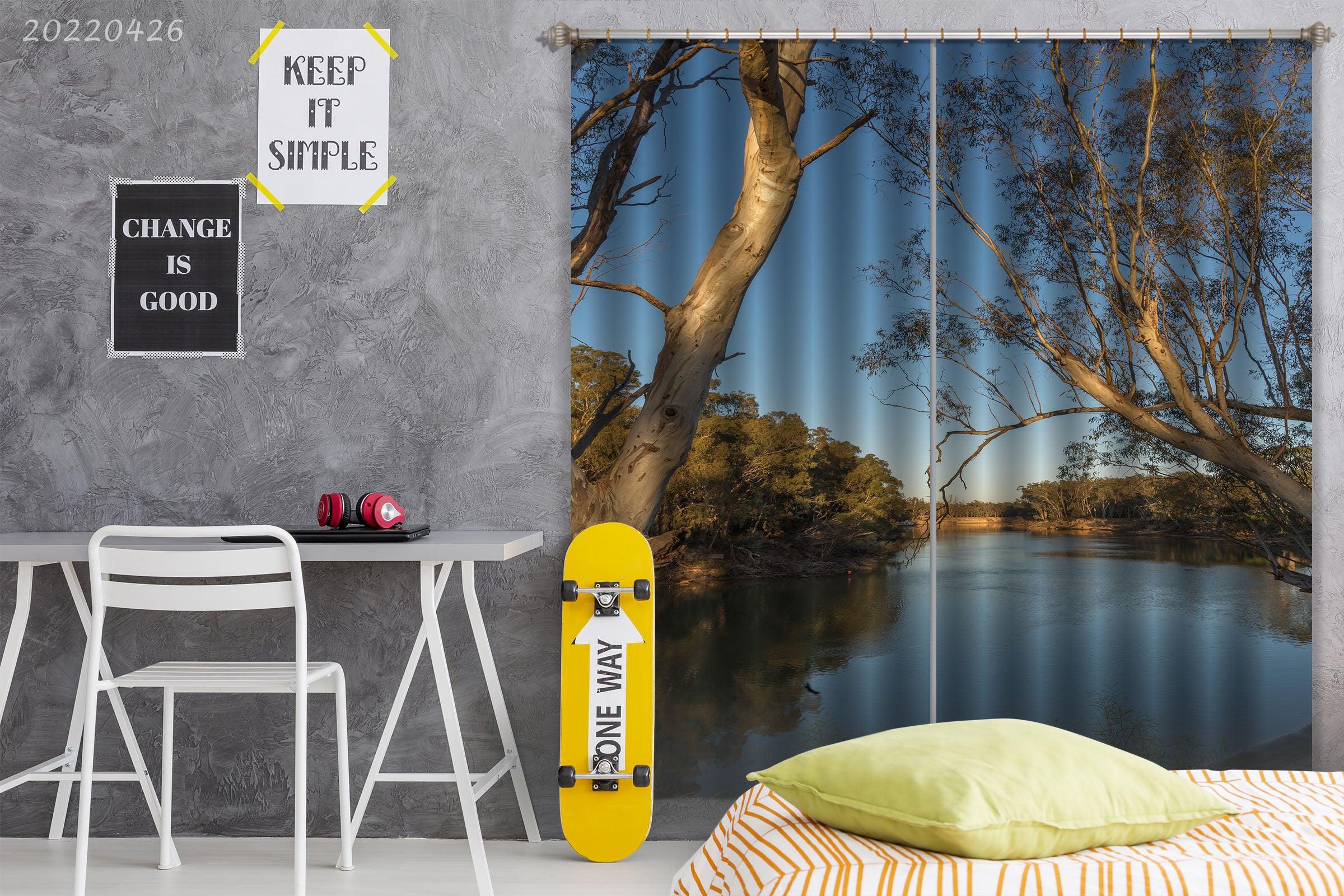 3D Landscape River Forest Tree Sky Curtains and Drapes GD 4768- Jess Art Decoration