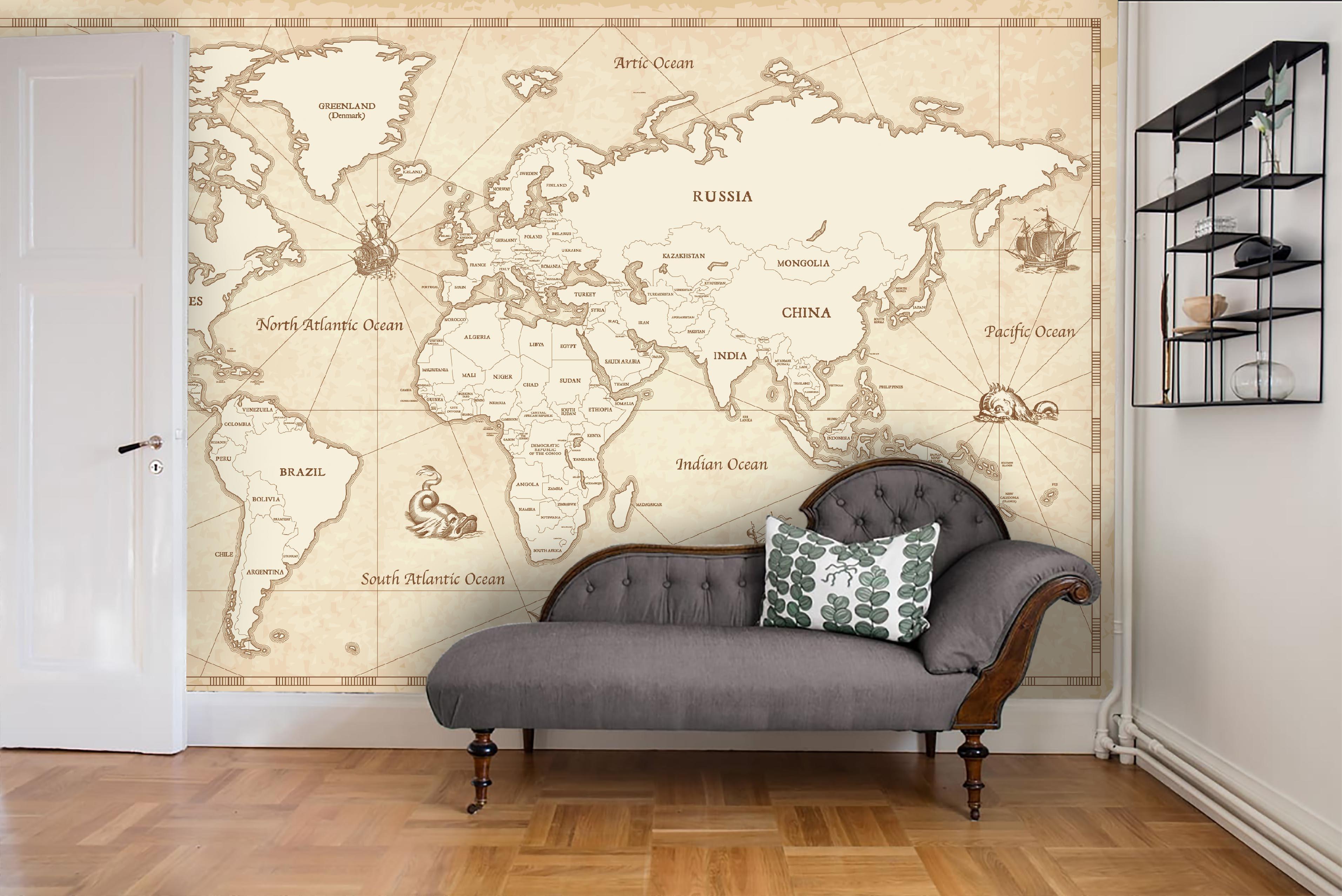3D Retro World Map Wall Mural Wallpaper LQH 16- Jess Art Decoration
