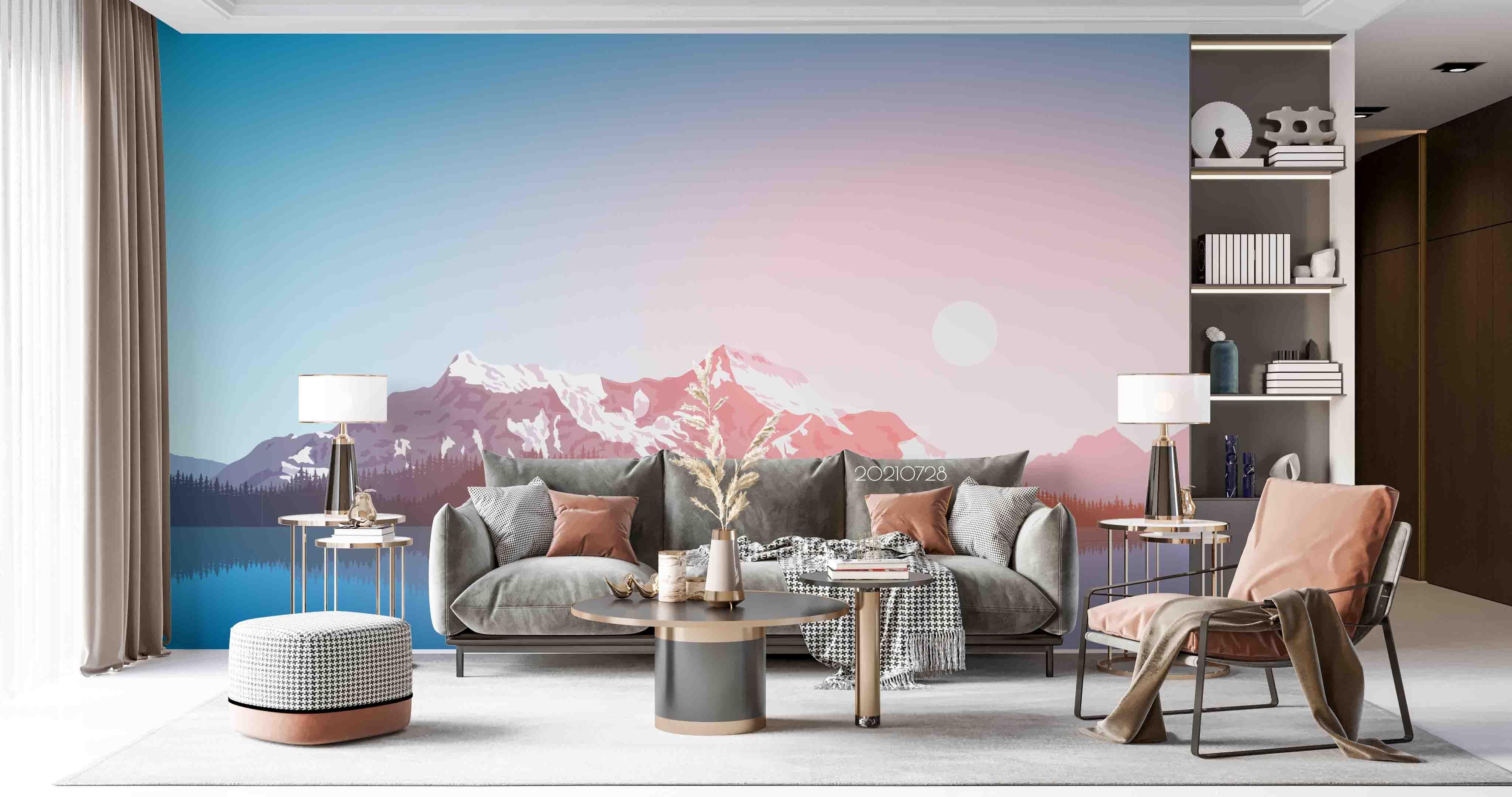 3D Mountain Range Forest Sunrise Wall Mural Wallpaper SWW3723- Jess Art Decoration