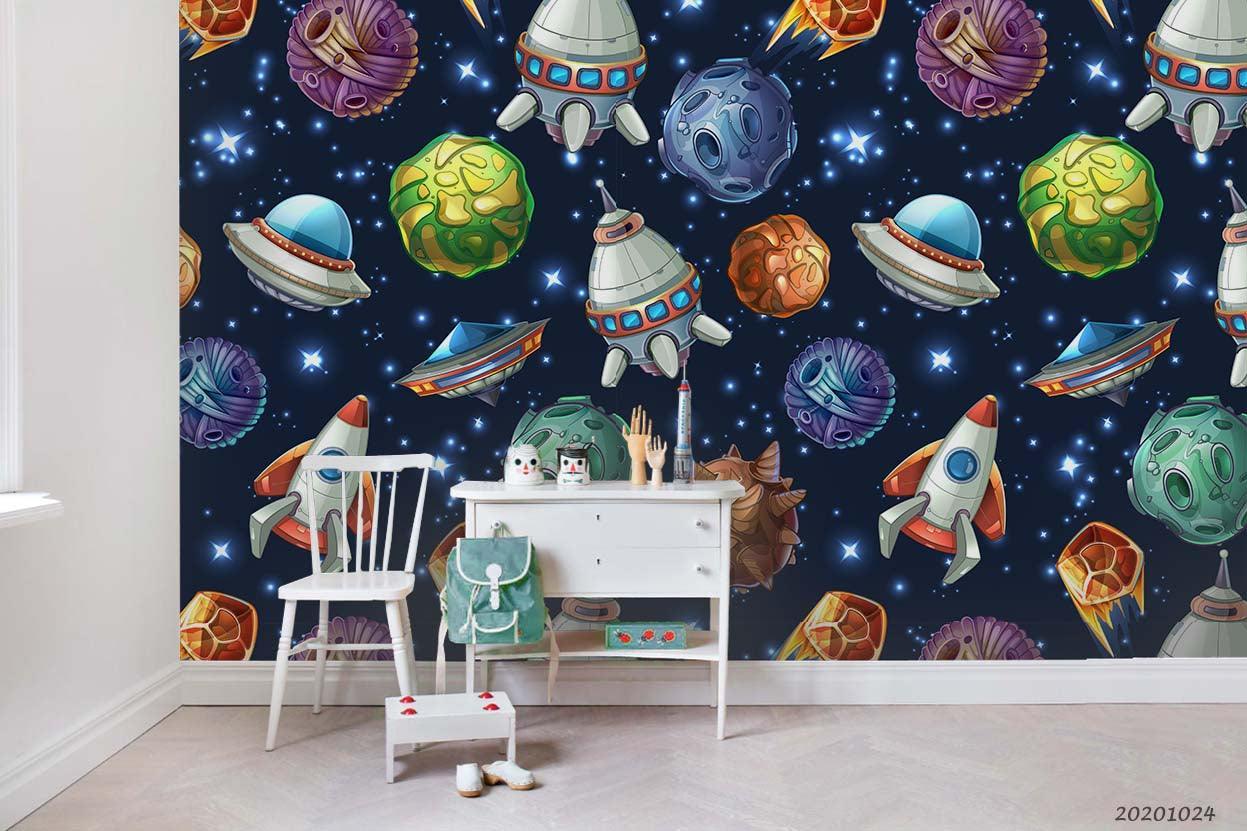 3D Planets Spaceships Rocket Wall Mural Wallpaper WJ 6777- Jess Art Decoration