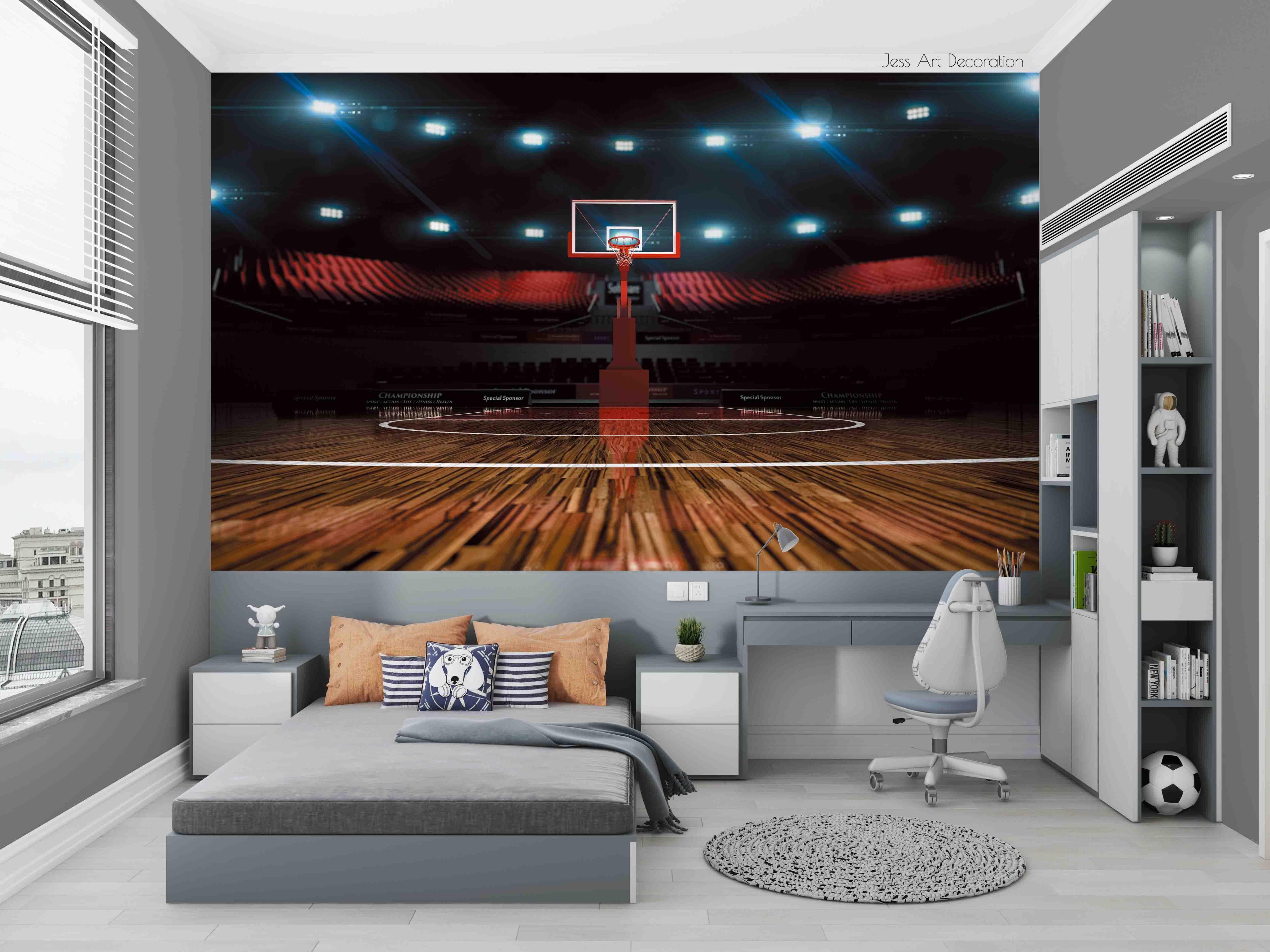 3D Basketball Arena Basket Floor Stand Wall Mural Wallpaper GD 2637- Jess Art Decoration