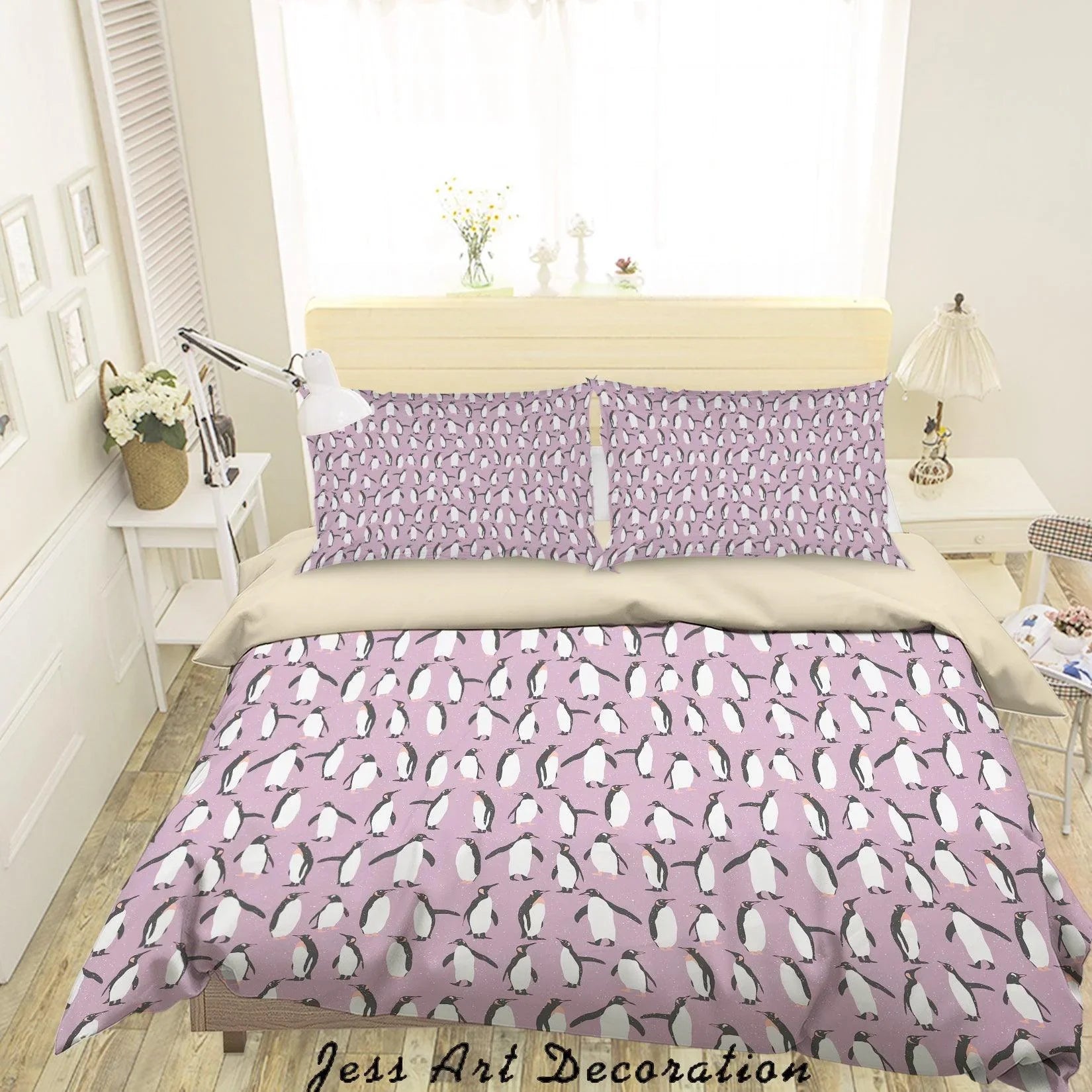 3D Purple Penguin Quilt Cover Set Bedding Set Duvet Cover Pillowcases SF09- Jess Art Decoration