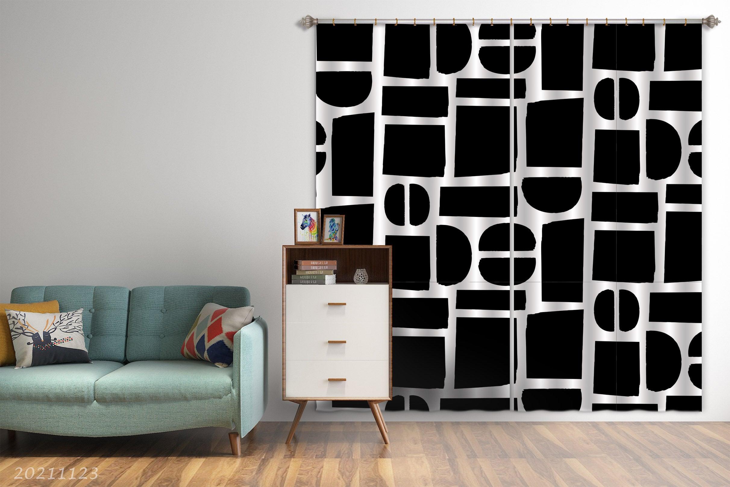 3D Abstract Black Geometric Graphic Curtains and Drapes LQH 30- Jess Art Decoration