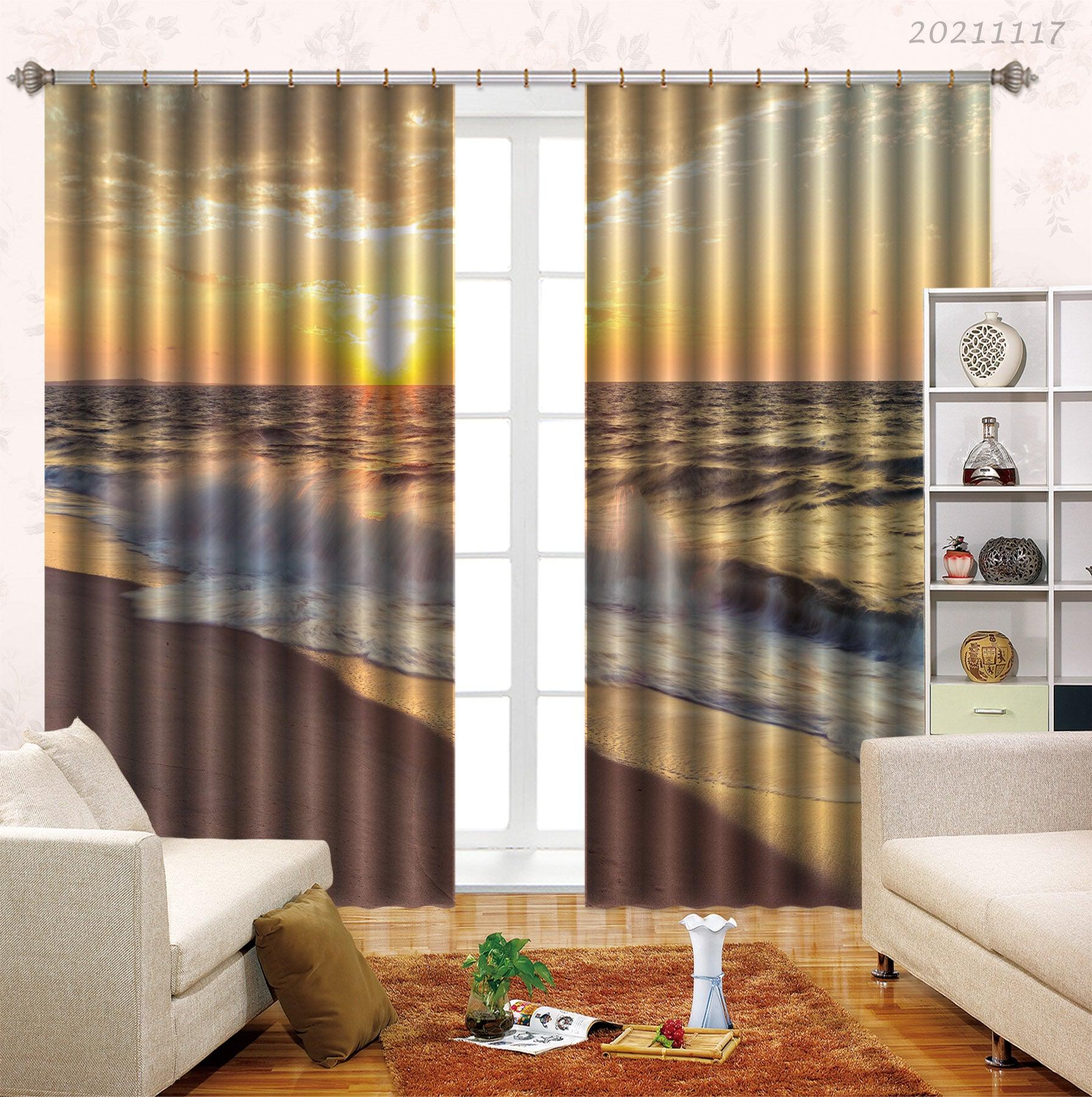 3D Sunset Sky Beach Landscape Curtains and Drapes LQH 25- Jess Art Decoration