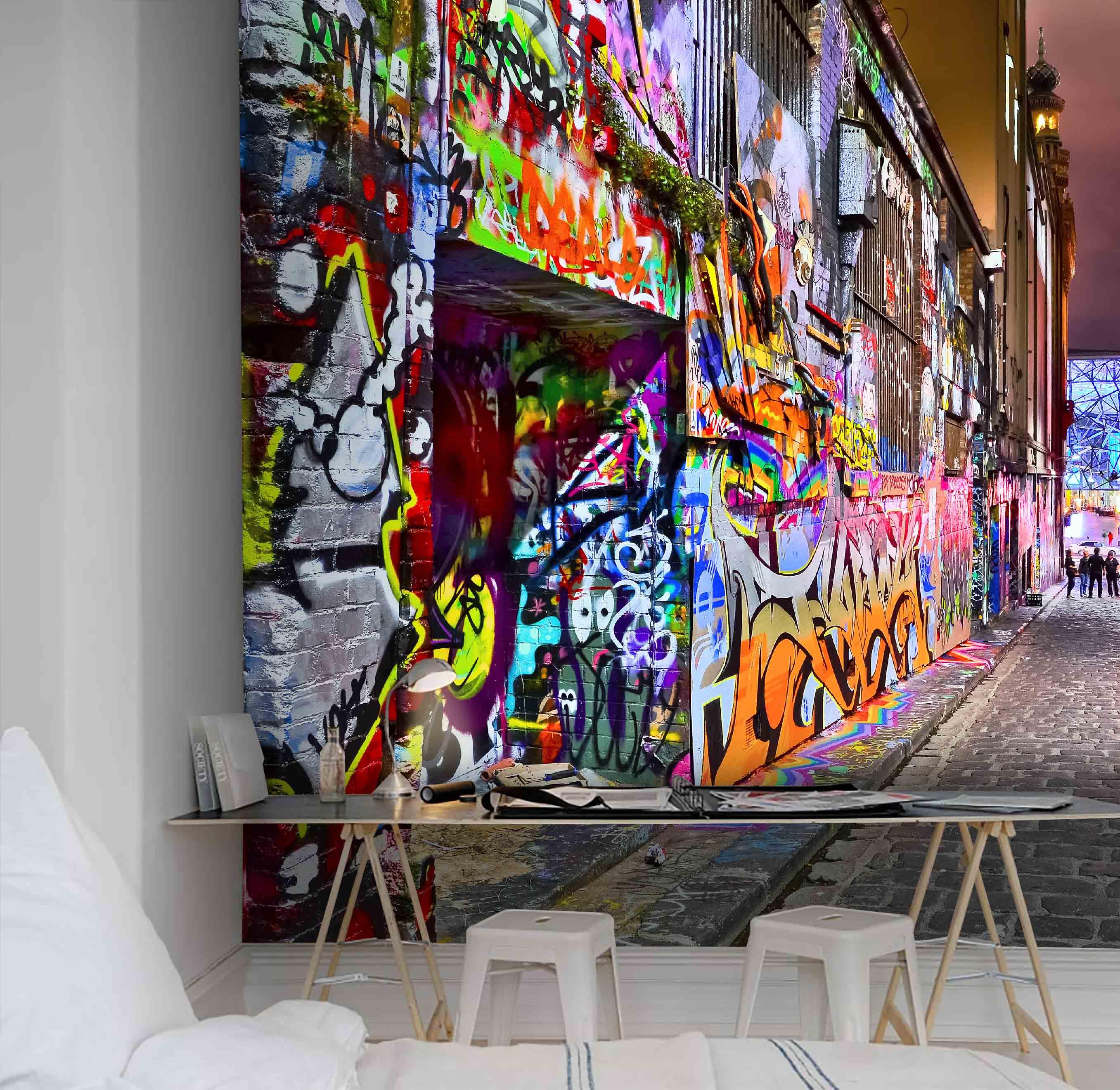 3D Abstract Colored Street Graffiti Wall Mural Wallpaper LQH 43- Jess Art Decoration
