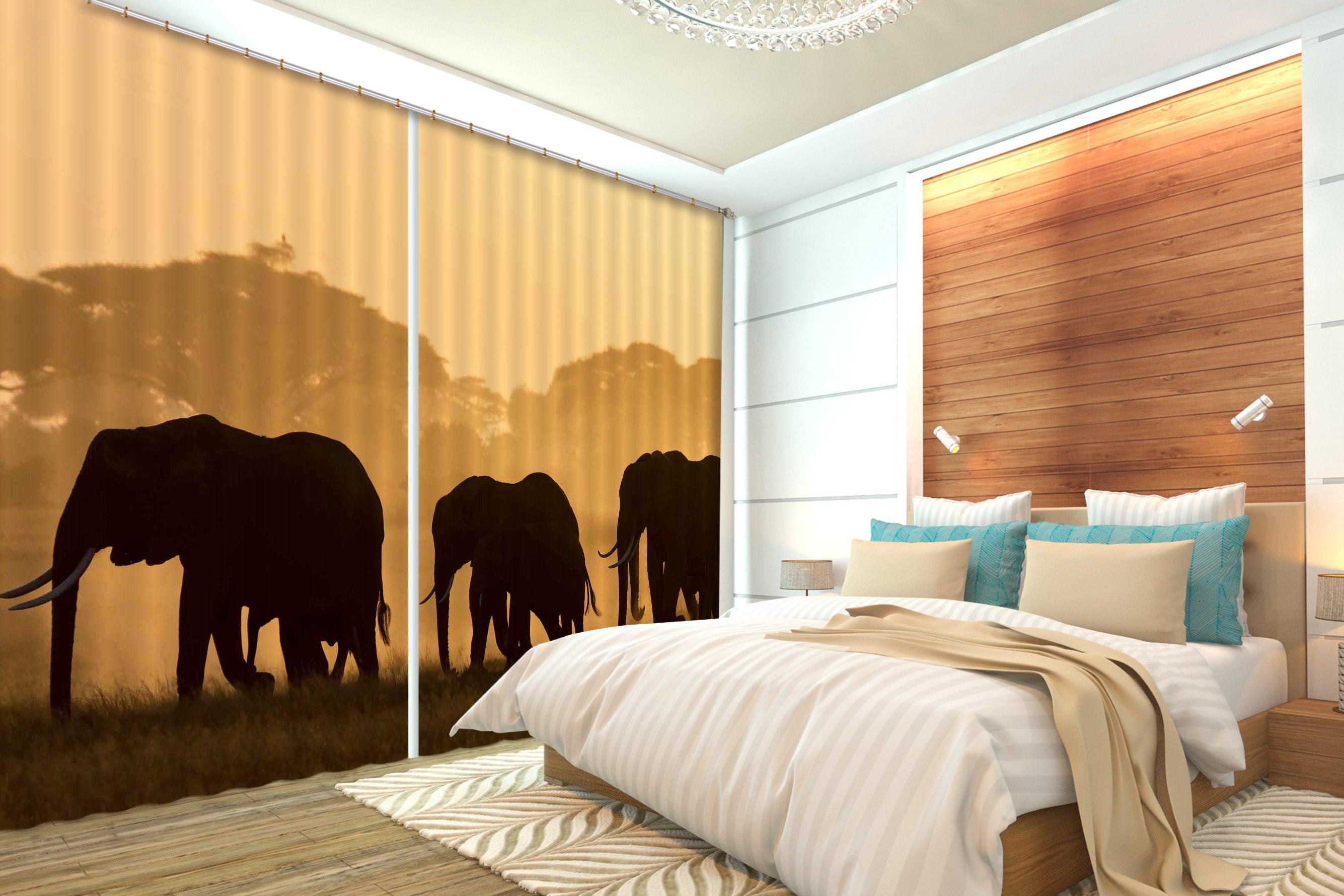 3D Yellow Sky Elephant Pattern Curtains and Drapes A121- Jess Art Decoration