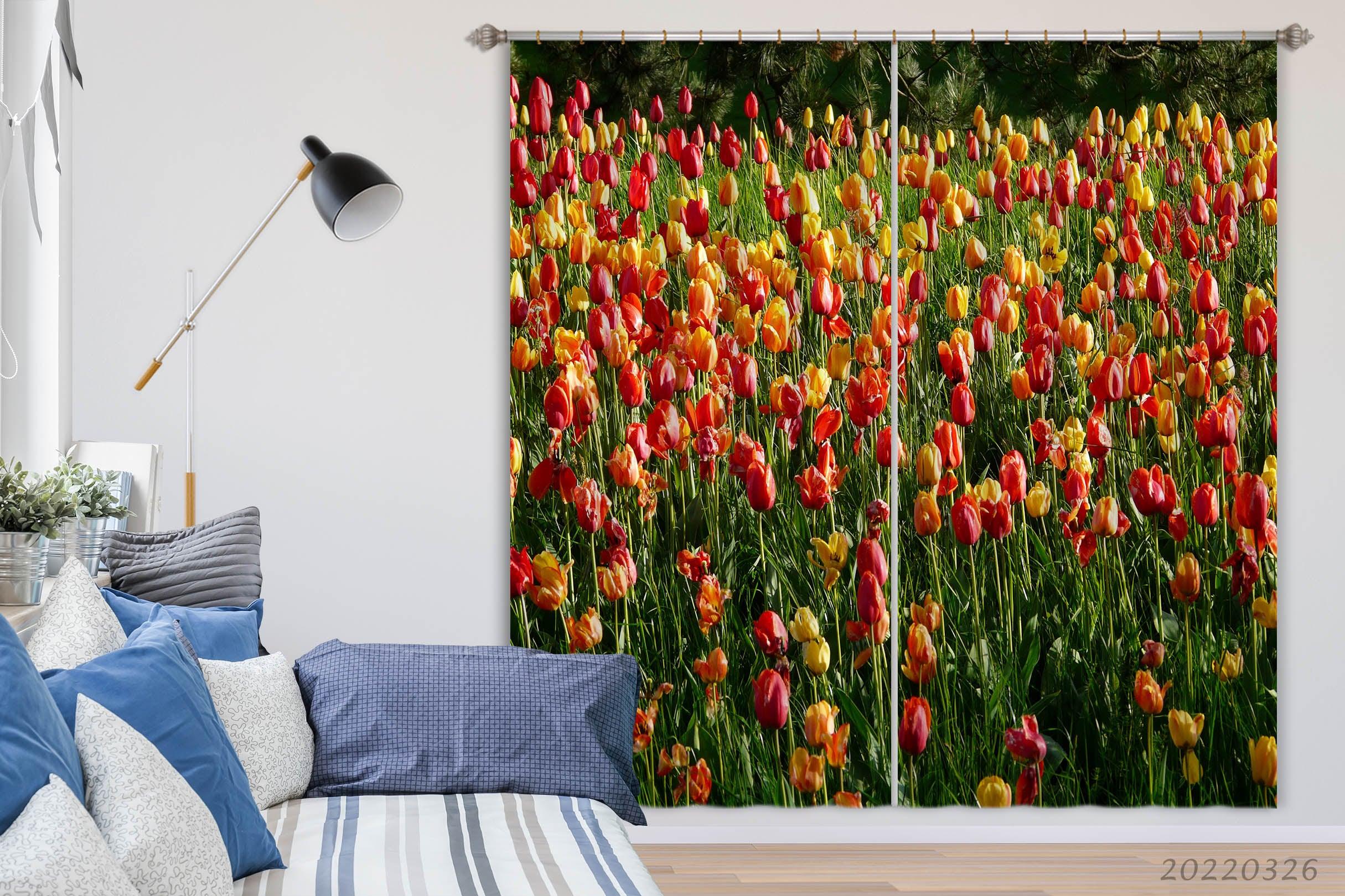 3D Idyllic Tulip Flower Pink Yellow Curtains and Drapes GD 3020- Jess Art Decoration