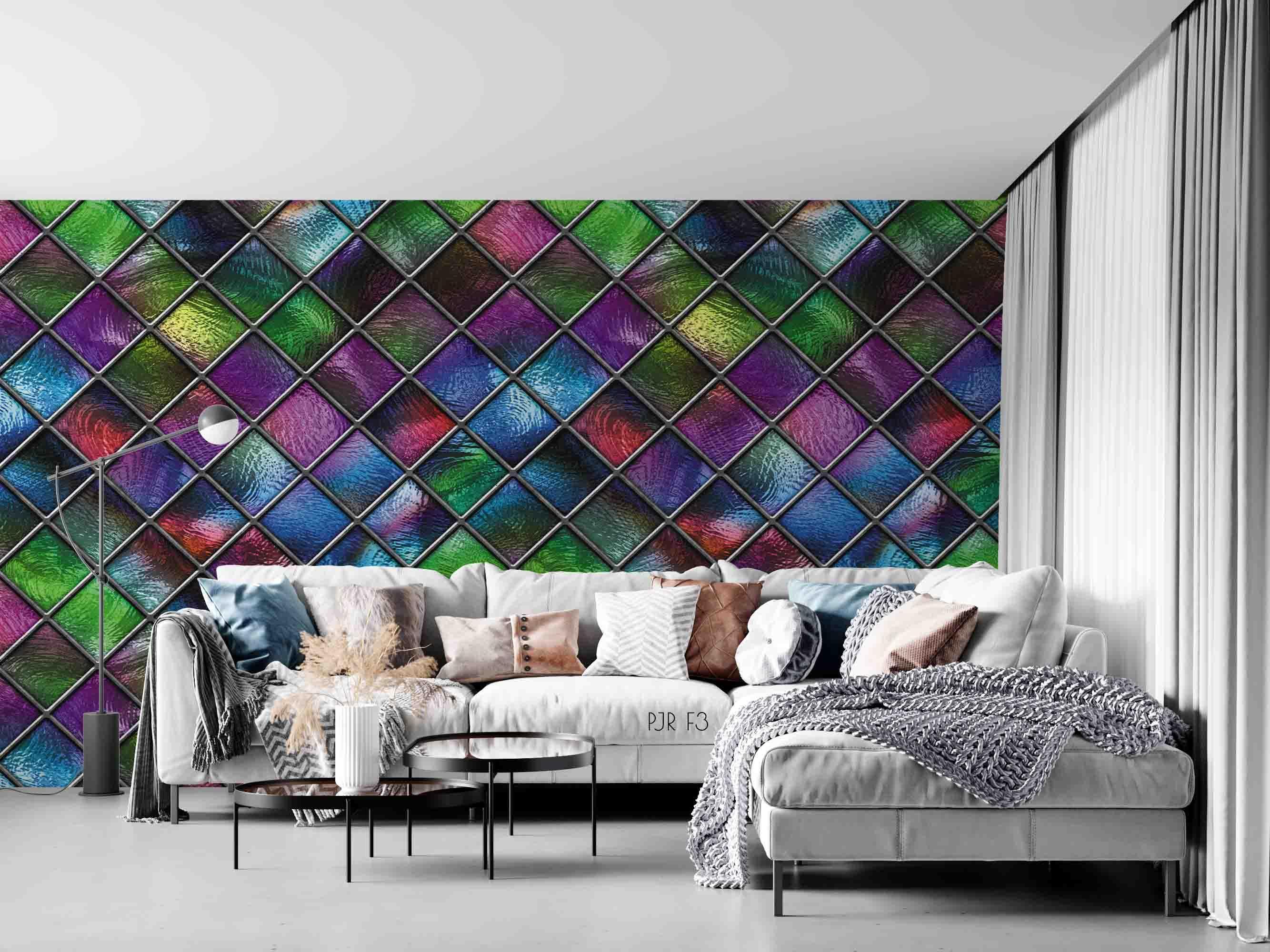 3D Geometric Colorful Window Glasses Scenery Wall Mural Wallpaper LXL- Jess Art Decoration