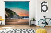 3D Mountain Coast Red Sky Sunrise View Curtains and Drapes GD 459- Jess Art Decoration