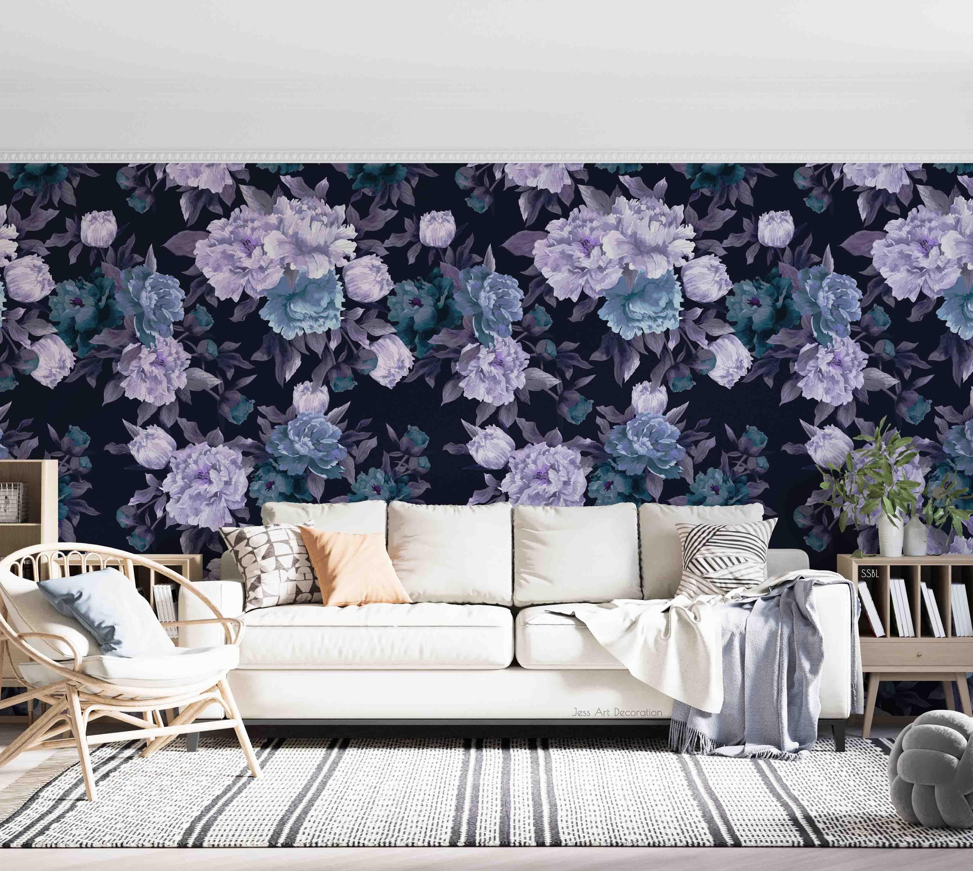 3D Vintage Baroque Art Blooming Peony Black Background Wall Mural Wallpaper GD 3642- Jess Art Decoration