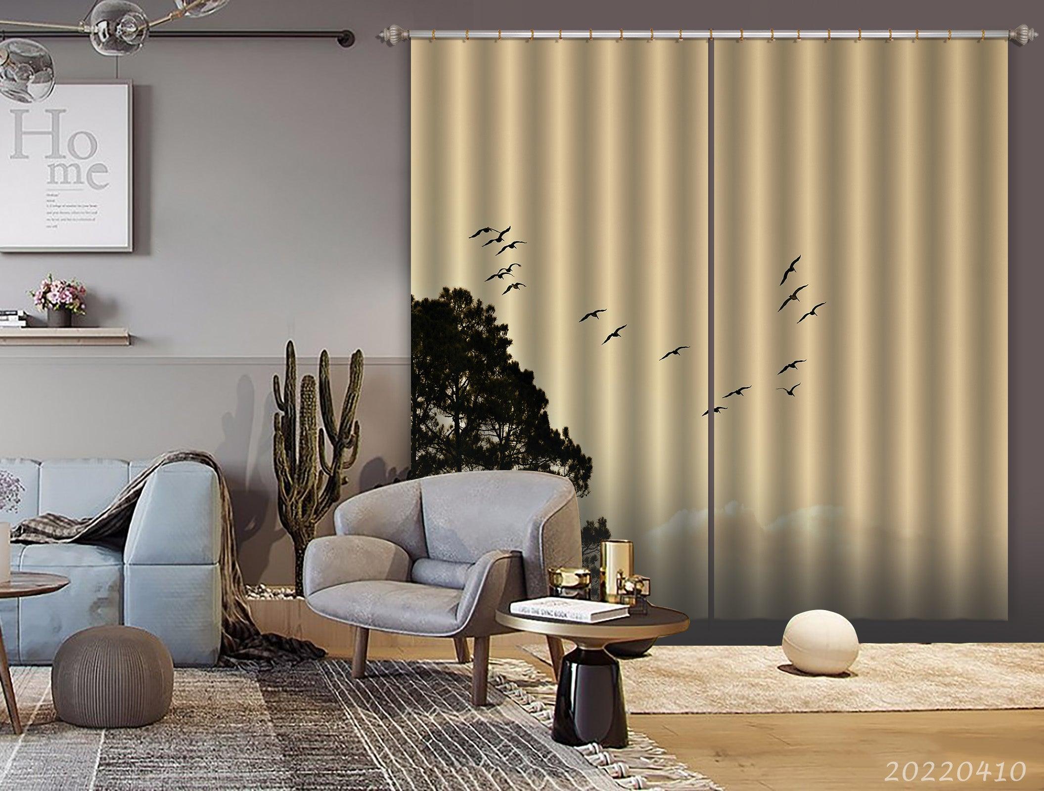 3D Landscape Nature Branch Silhouette Bird Curtains and Drapes GD 3901- Jess Art Decoration